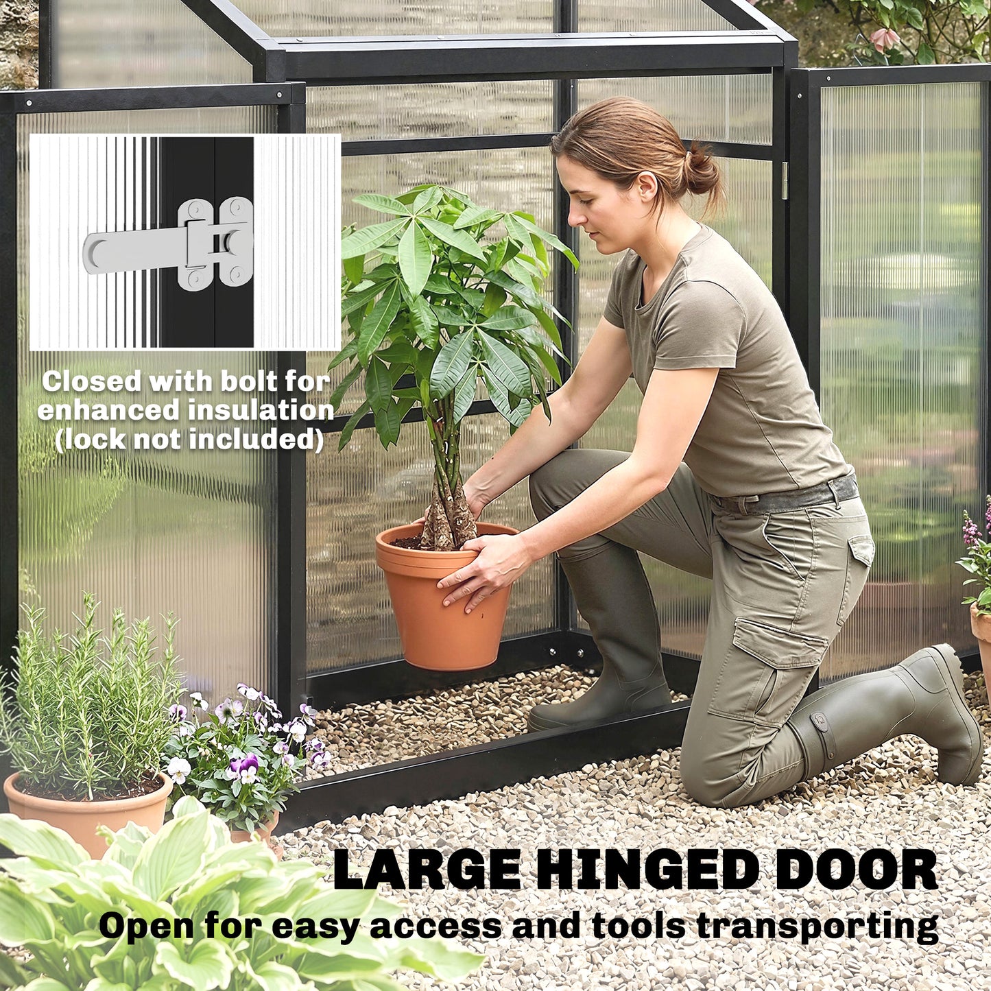 Polycarbonate Greenhouse with Hinged Door, Top Vent