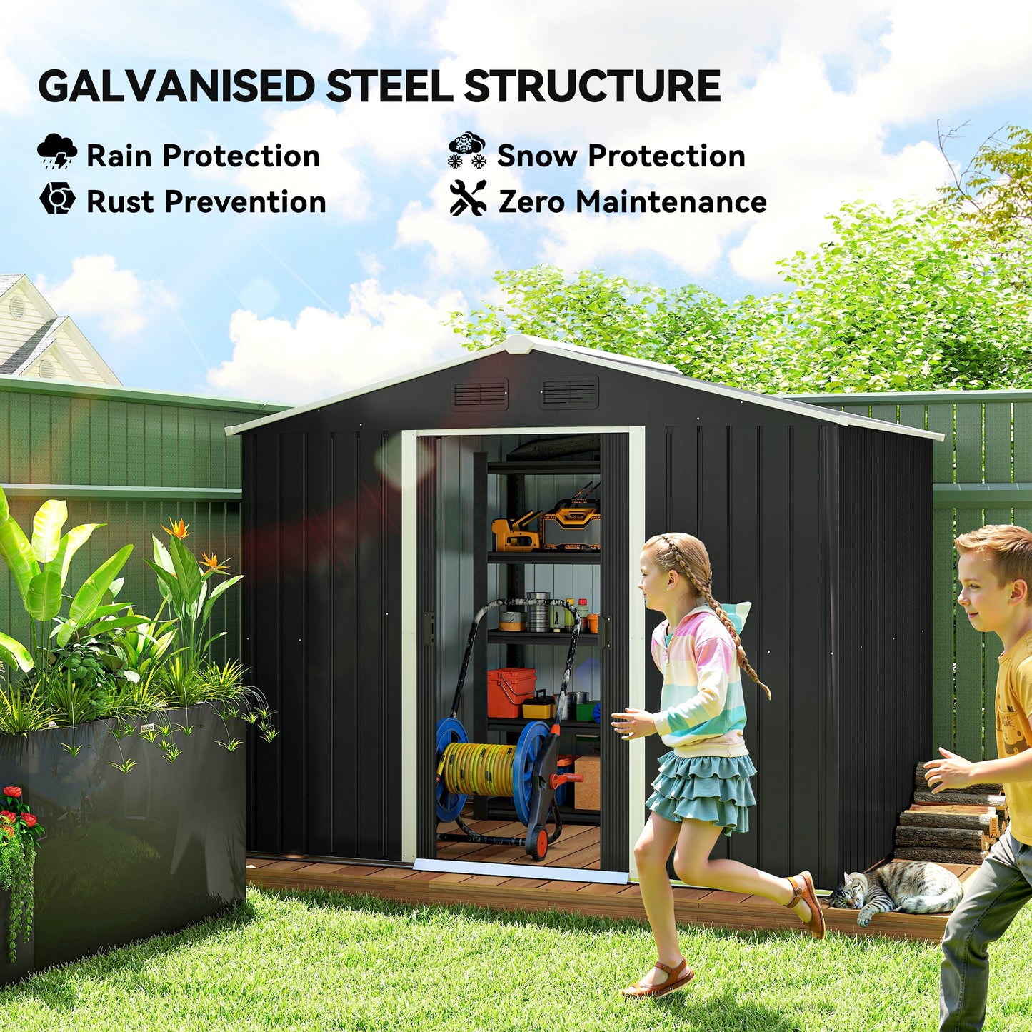 7.7 x 5.7ft Metal Garden Shed