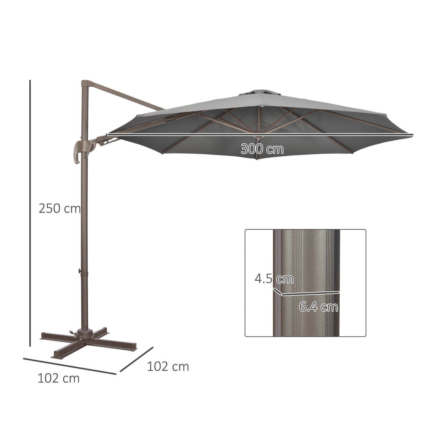 3(m) Cantilever Parasol 360° Rotation Roma Umbrella Hanging Sun