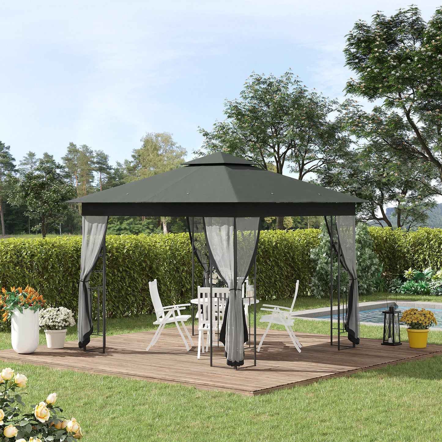 3 x 3(m) Steel Frame Double Roof Garden Gazebo