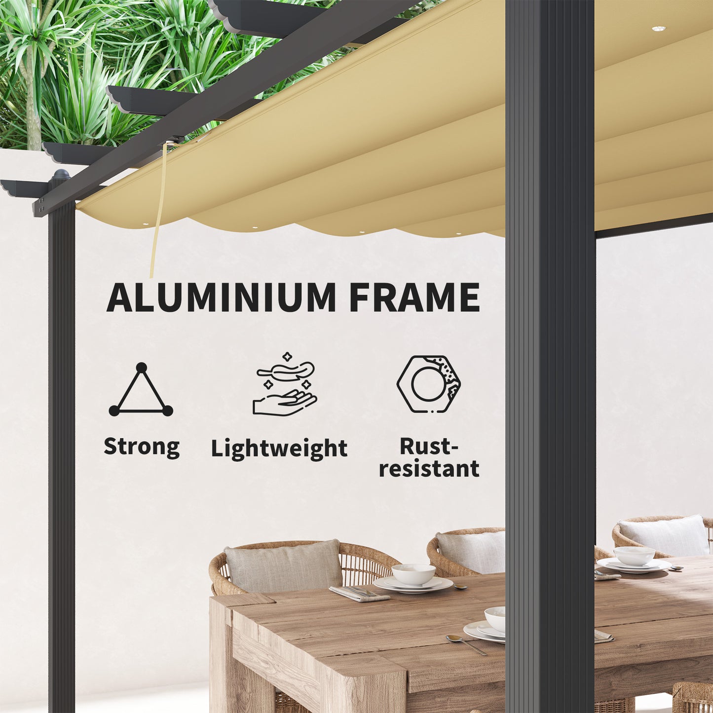 3 x 4m Aluminium Pergola, with Retractable Roof