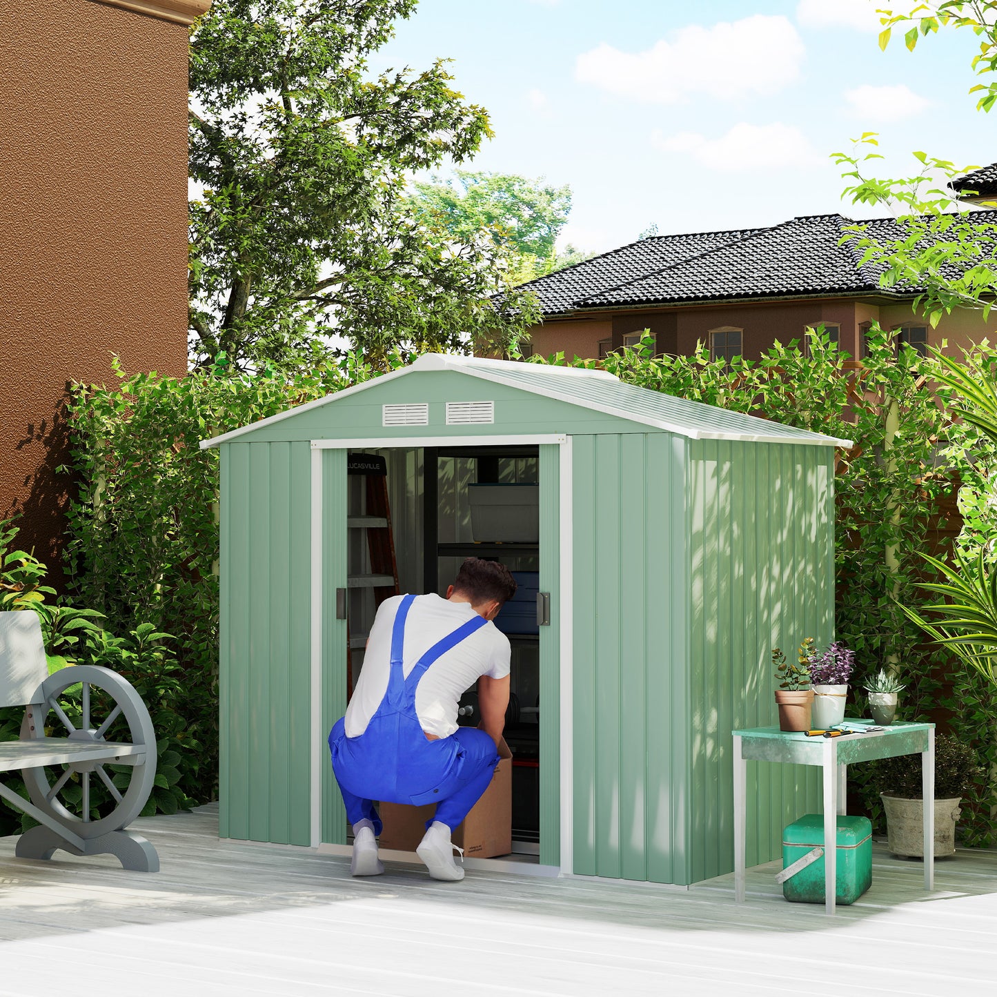 7 x 4ft Metal Garden Shed, Outdoor Storage Tool House