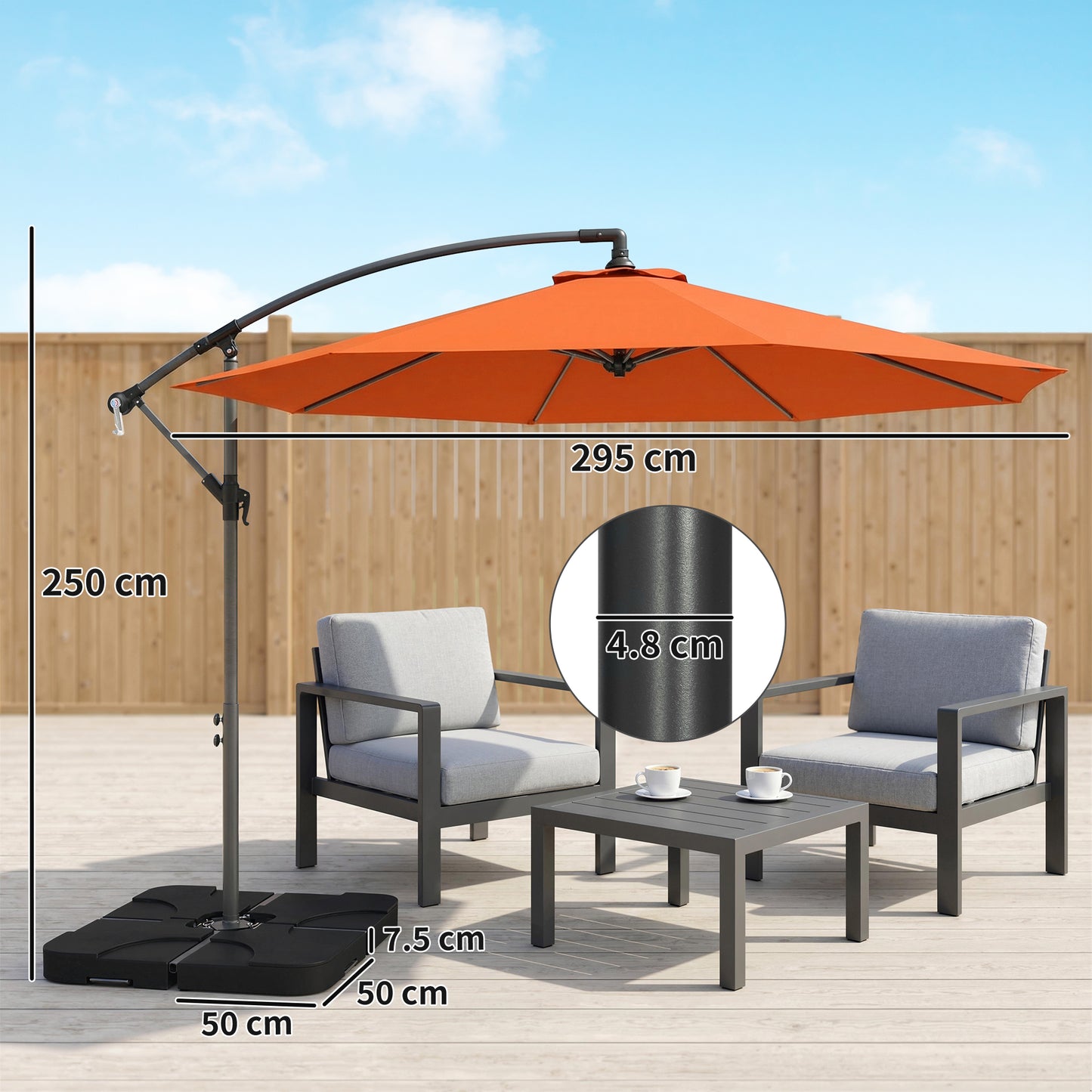 3m Overhanging Parasol, with Base, Weights and Cover