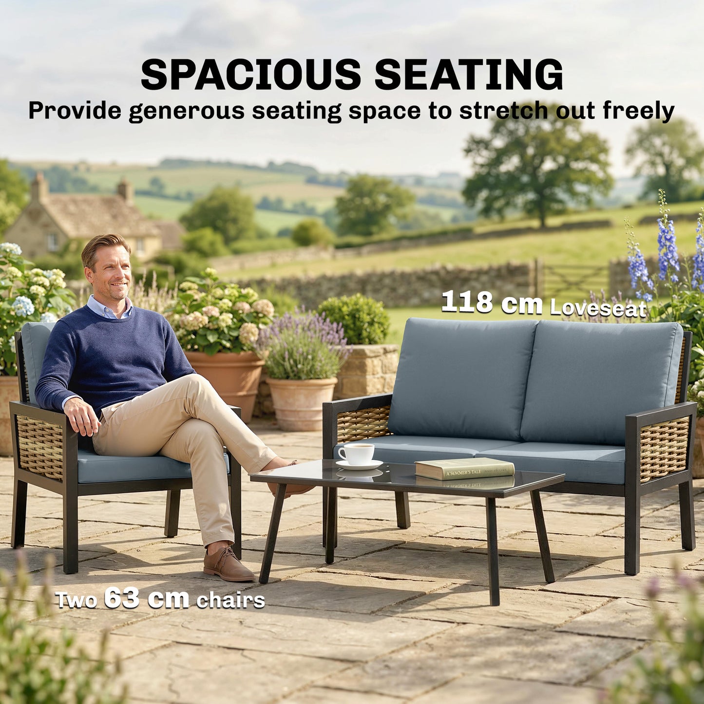 4 Seater Rattan Garden Furniture Set with 2 Armchairs, Loveseat (3)