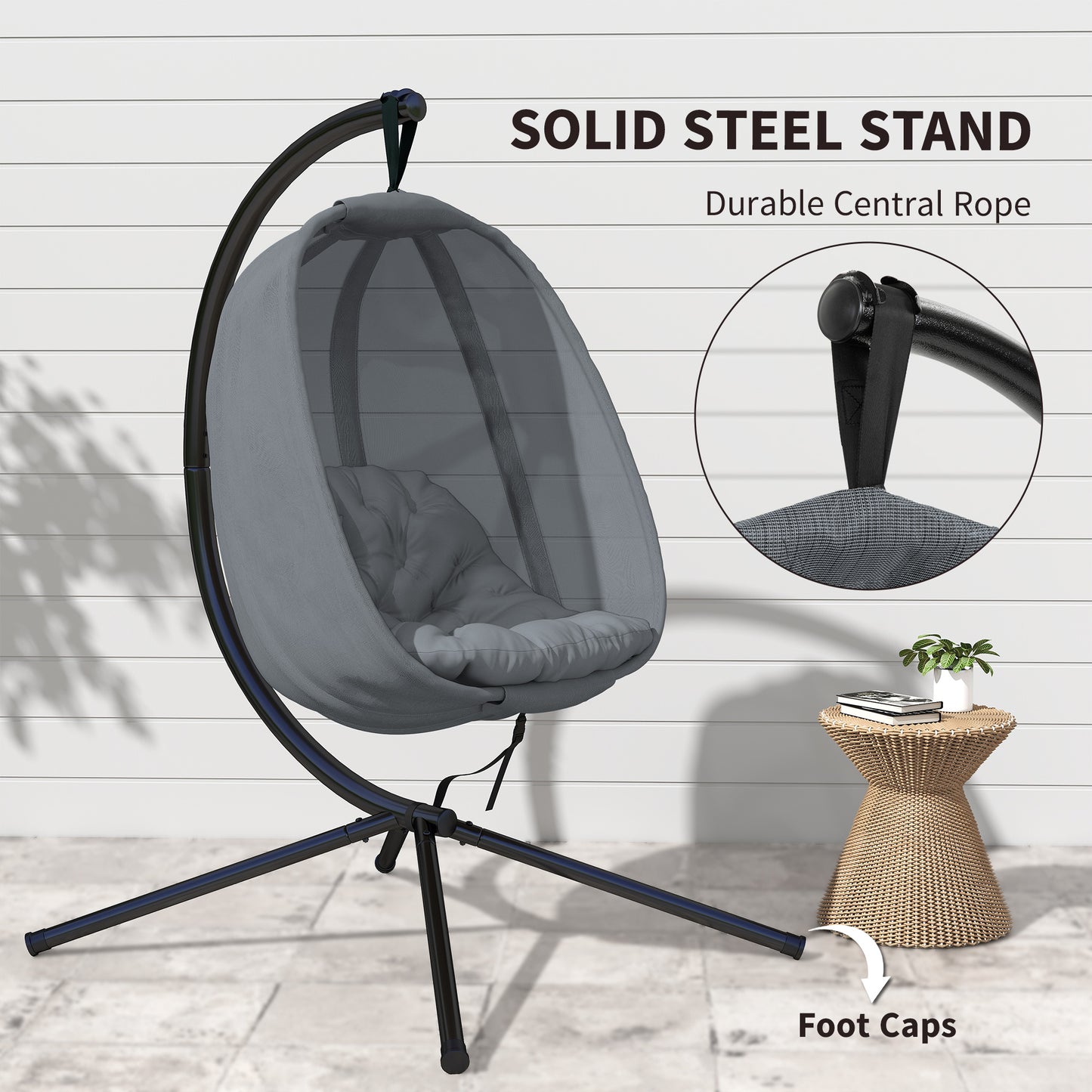 Hanging Egg Chair, Folding Texteline Swing Hammock with Side Pocket