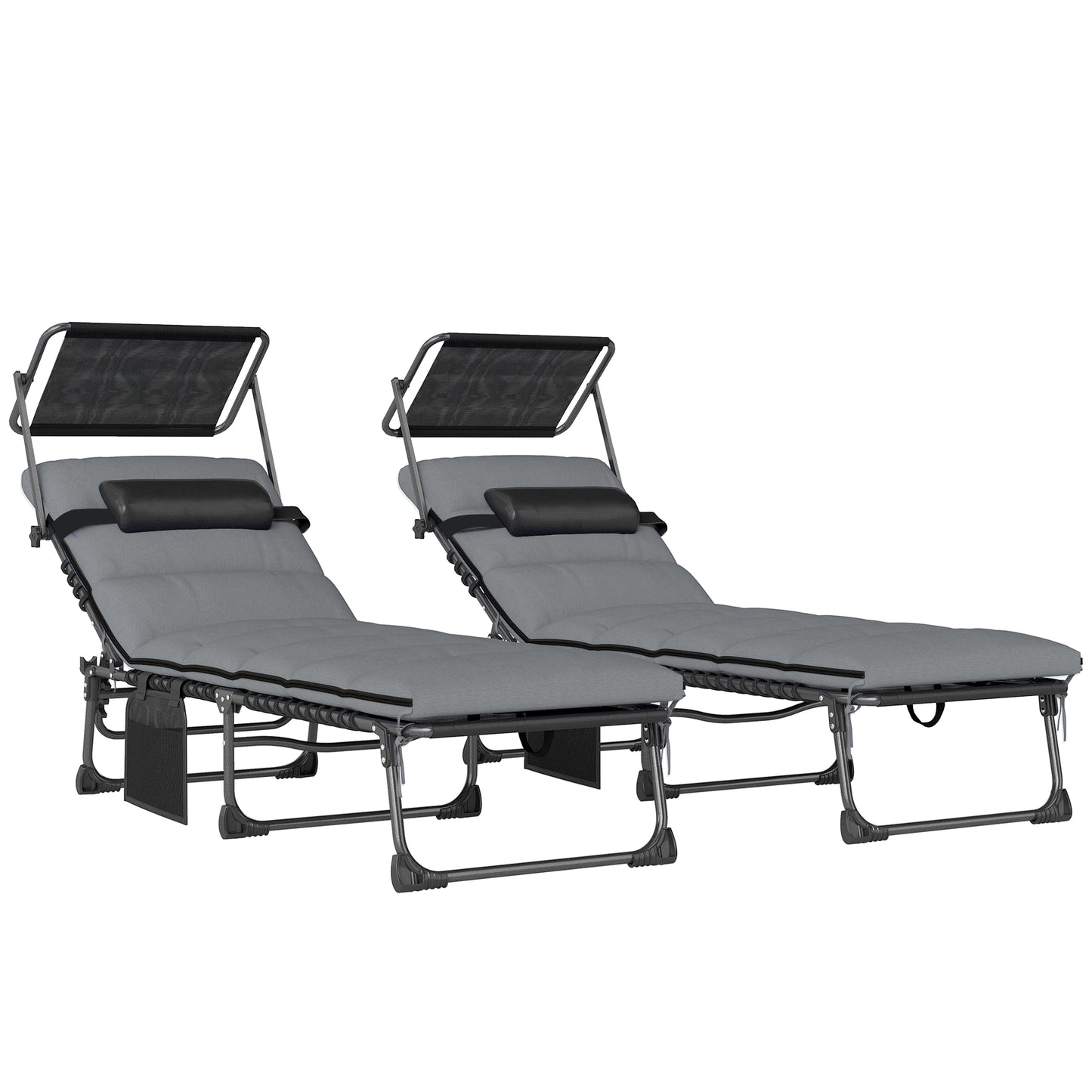 Folding Sun Loungers Set of 2 with Canopy