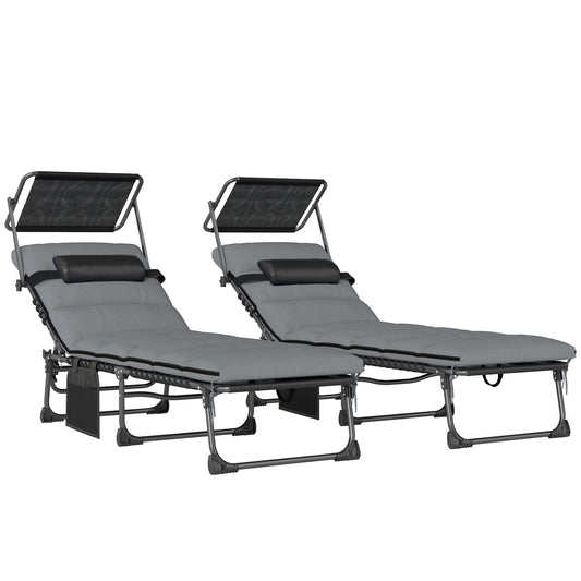 Folding Sun Loungers Set of 2 with Canopy