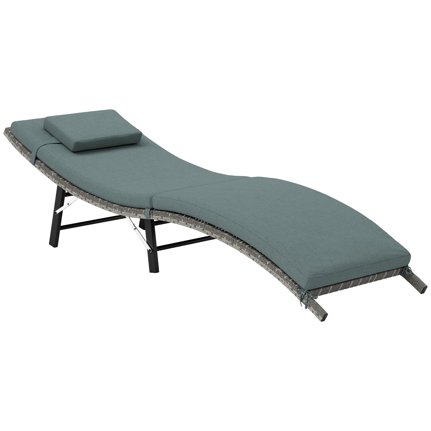 Rattan Folding Sun Lounger Outdoor Chair with Cushion and Pillow