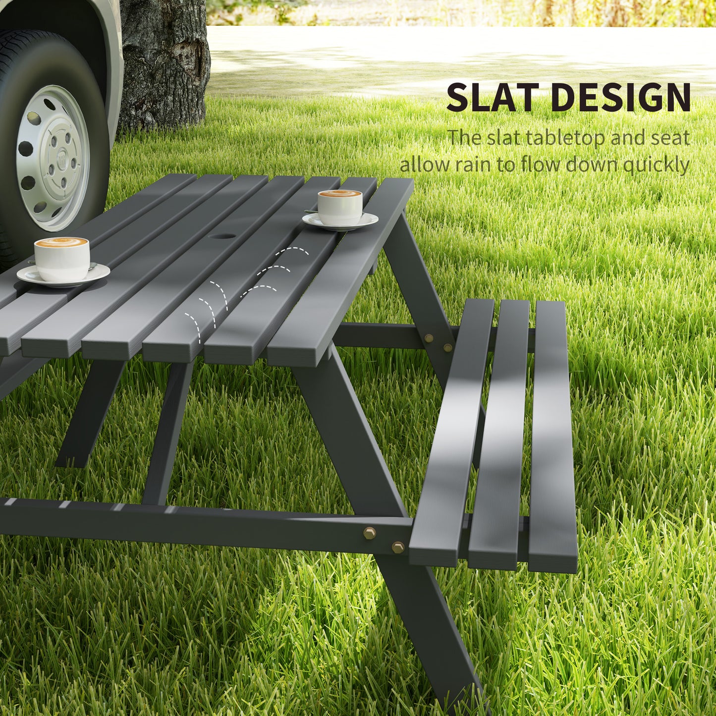 6 Seater Wooden Picnic Table Bench for Outdoor Garden or Patio