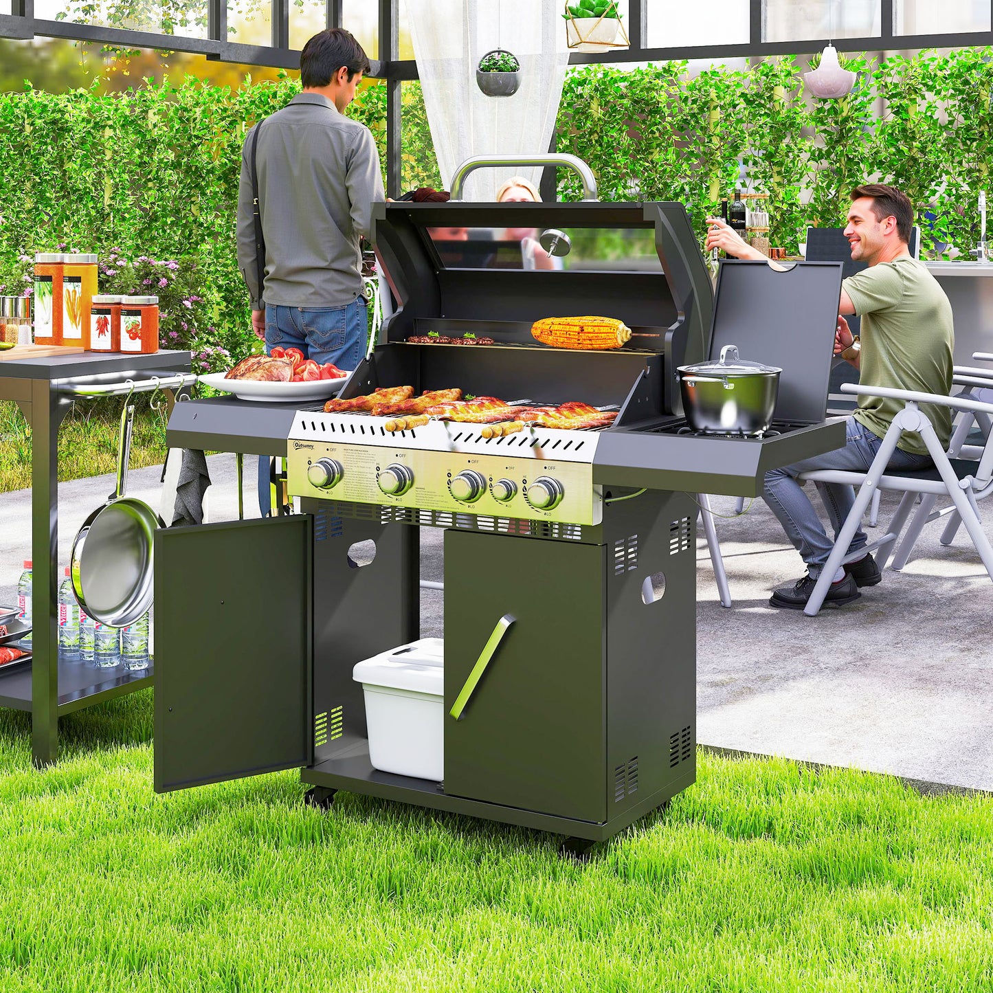 4+1 Burner Gas BBQ Grill with Clear View Lid