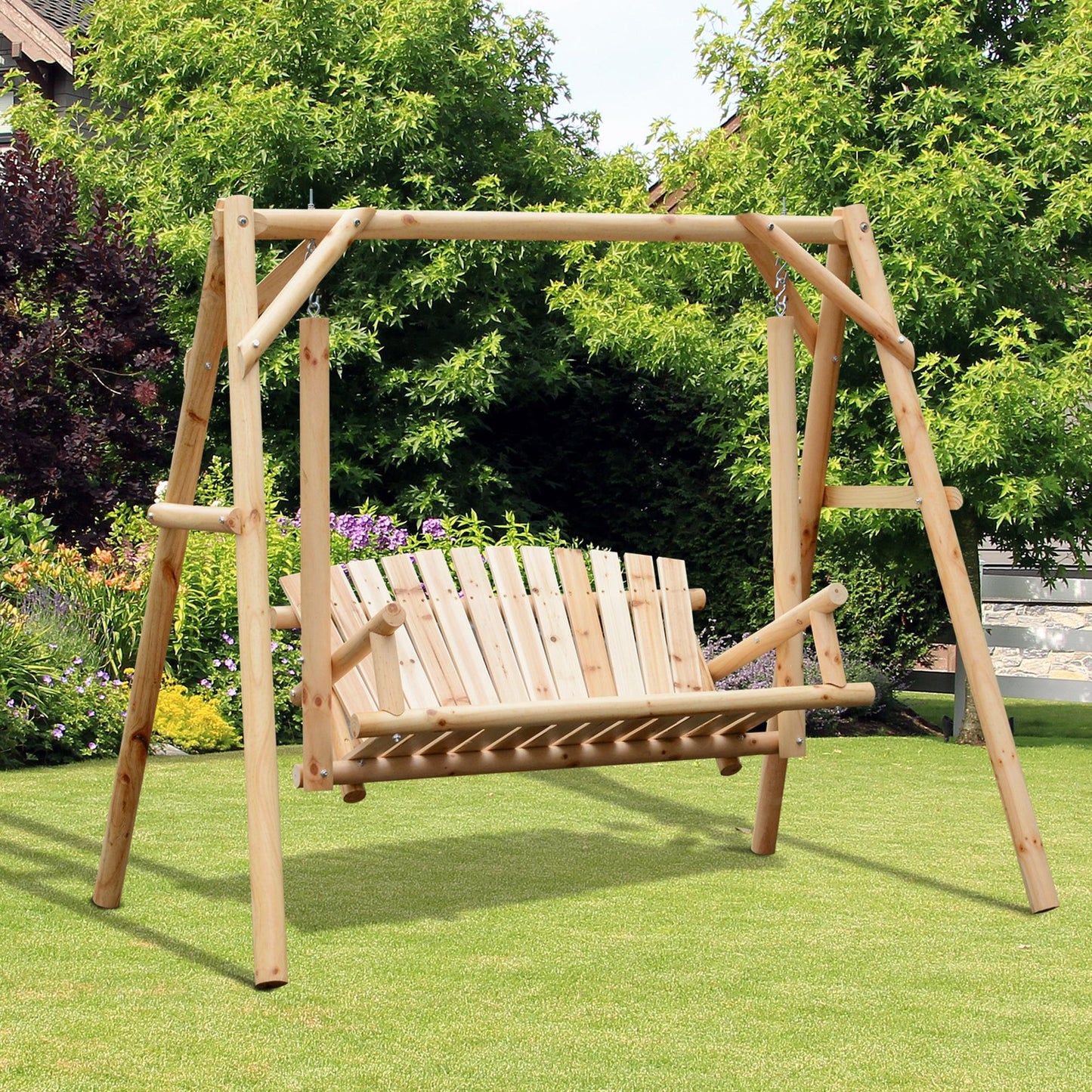Outdoor 2 Seater Swing Chair Larch Wood Garden Swing Seat Porch