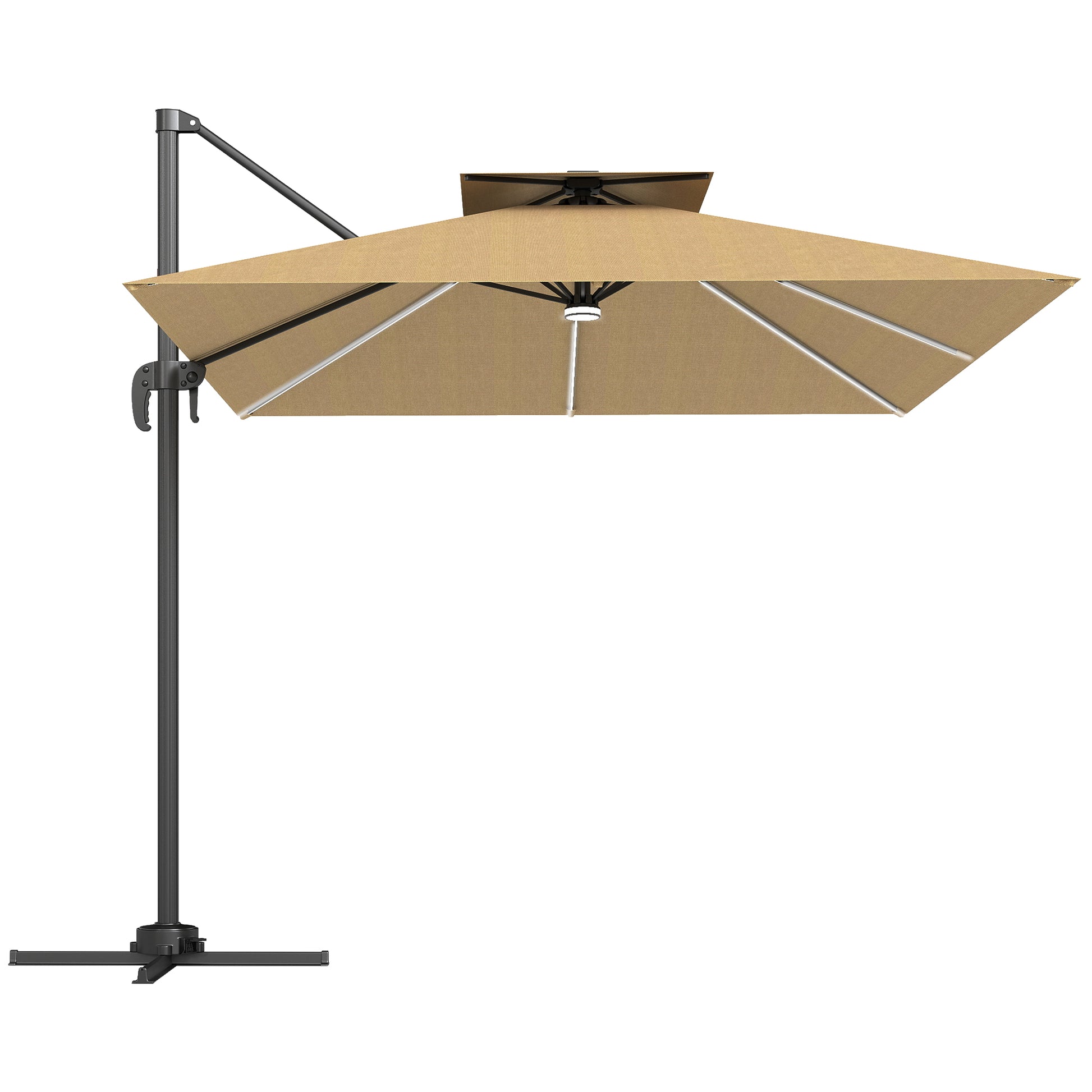 2.5m Cantilever Parasol with Solar Powered LED Lights, 360° Rotation