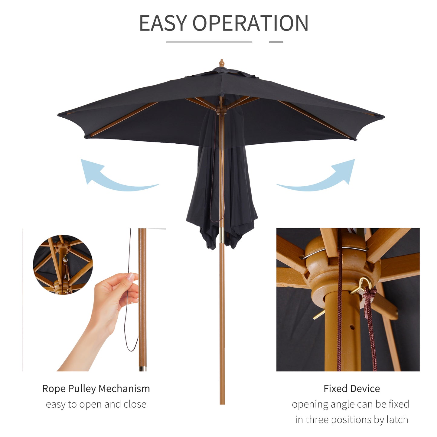 2.5m Wood Garden Parasol Sun Shade Patio Outdoor Wooden Umbrella (1)