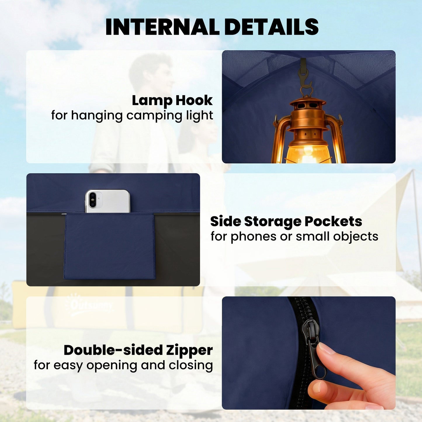 2 Person Camping Tent, Dome Tent with Zipped Doors, Storage Pocket
