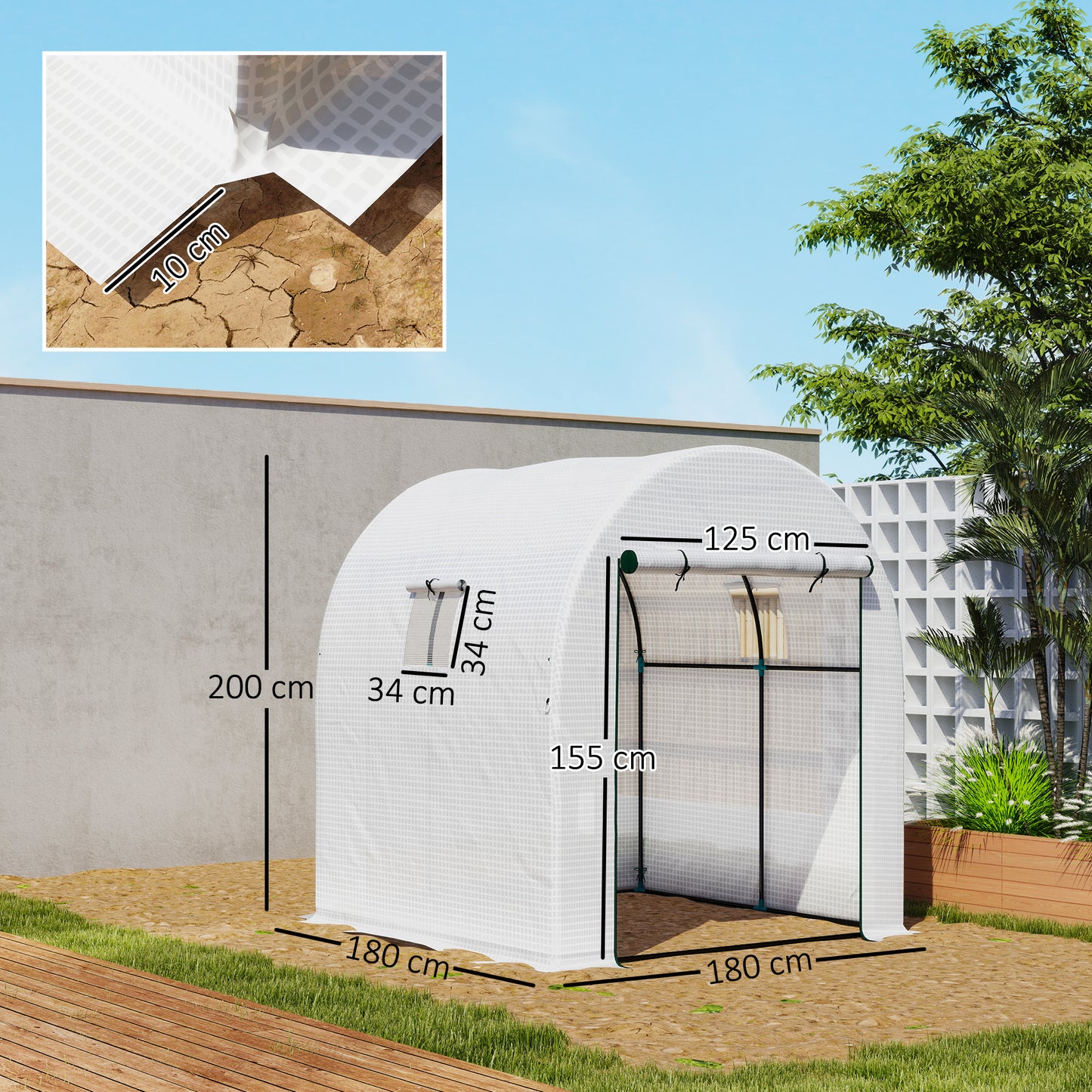 180 x 180cm Walk-In Polytunnel Greenhouse