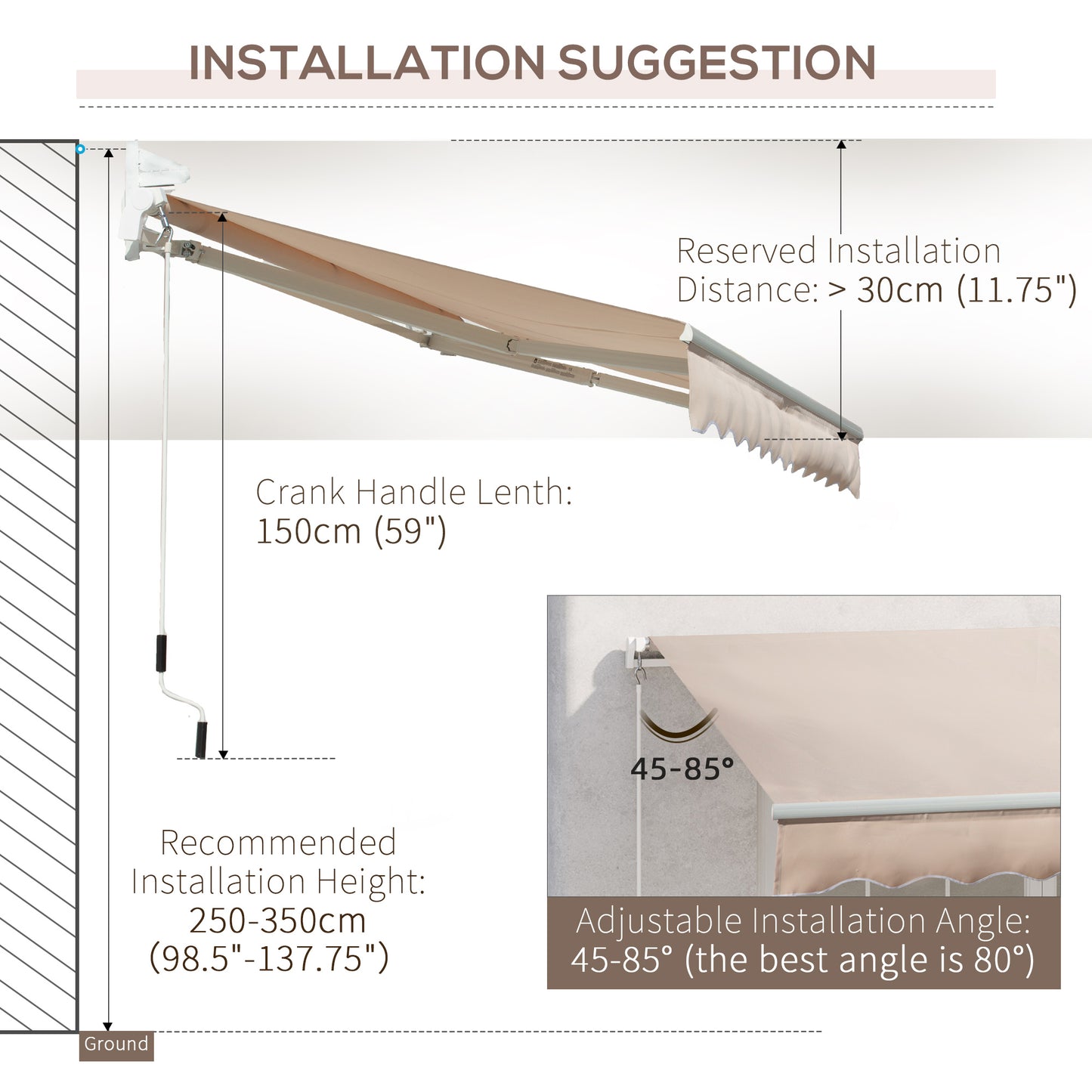 Awning Canopy Manual Retractable Porch Sun Shade Shelter 3 x 2m