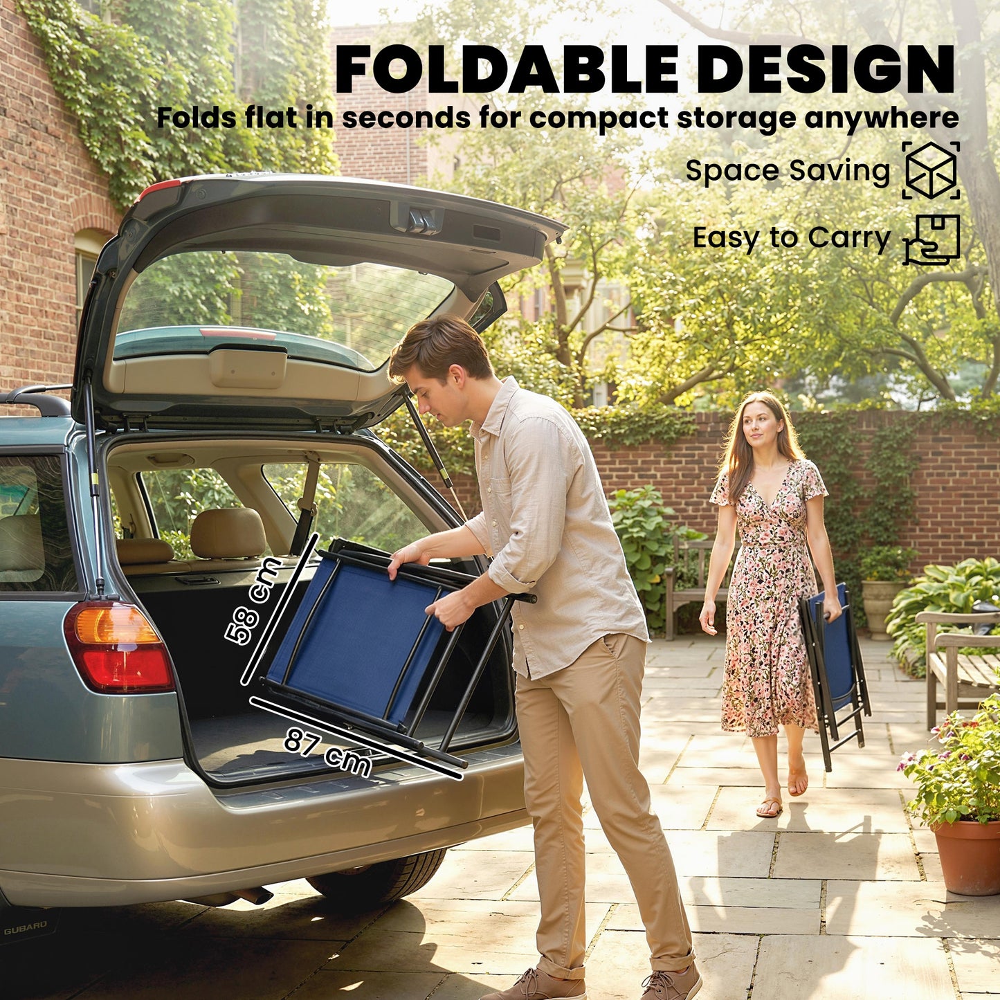 Folding Garden Chairs , Foldable Garden Dining Chairs with High Back