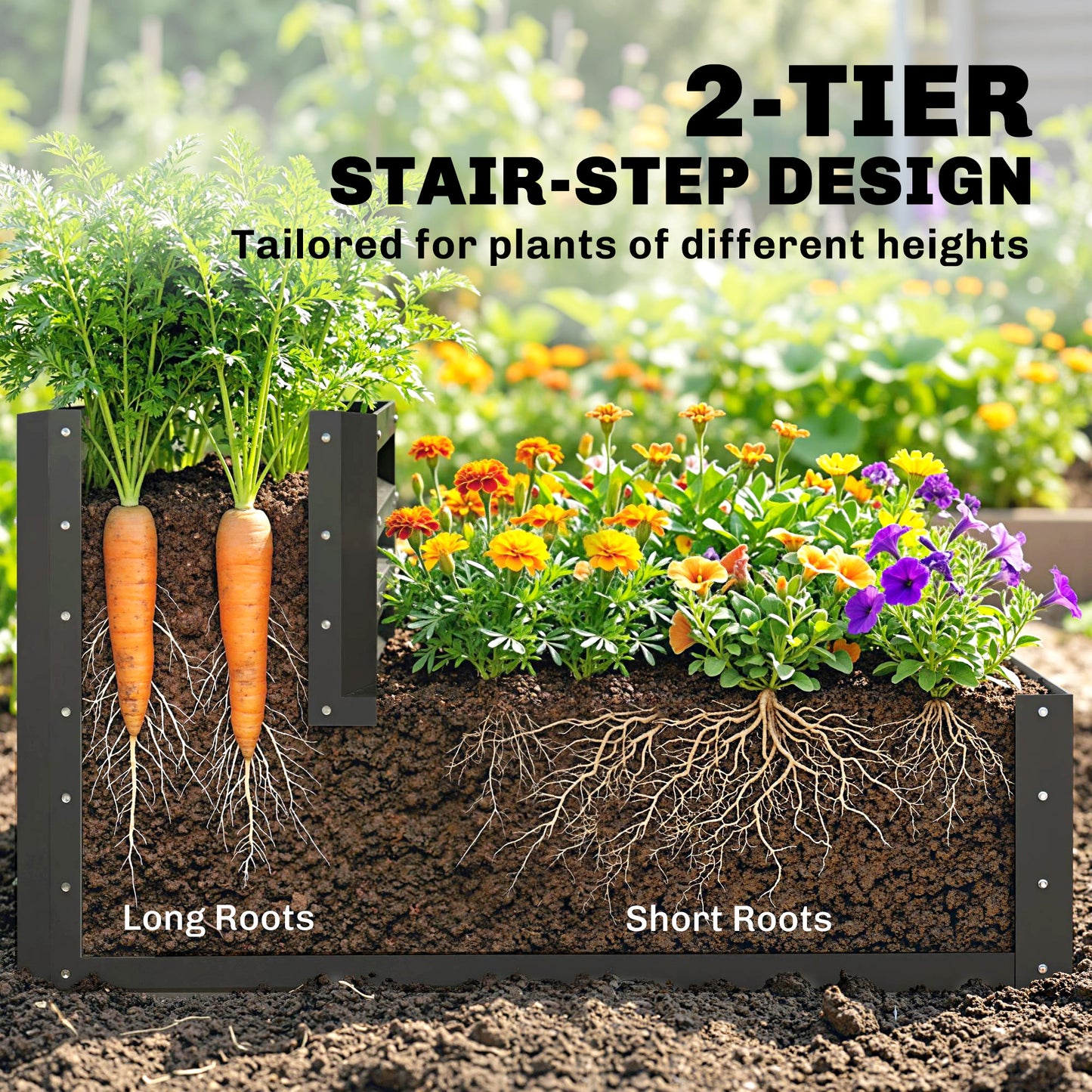 2 Tier Raised Garden Bed, Galvanised Planter Box with Open Bottom