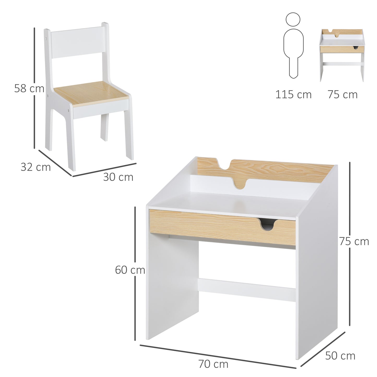 Kids Desk and Chair Set 2 Pieces Children Study Table