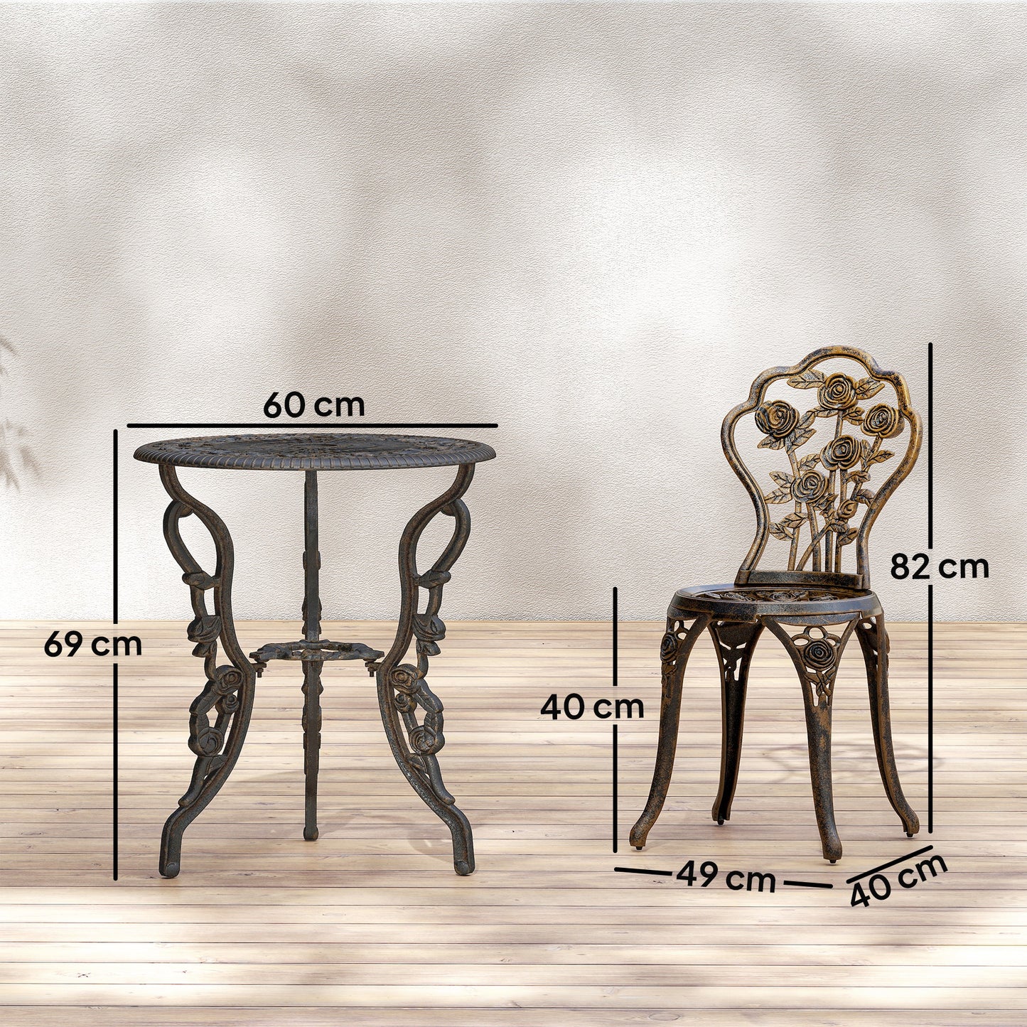 Outdoor Bistro Set Vintage Rose Design Patio Furniture Set