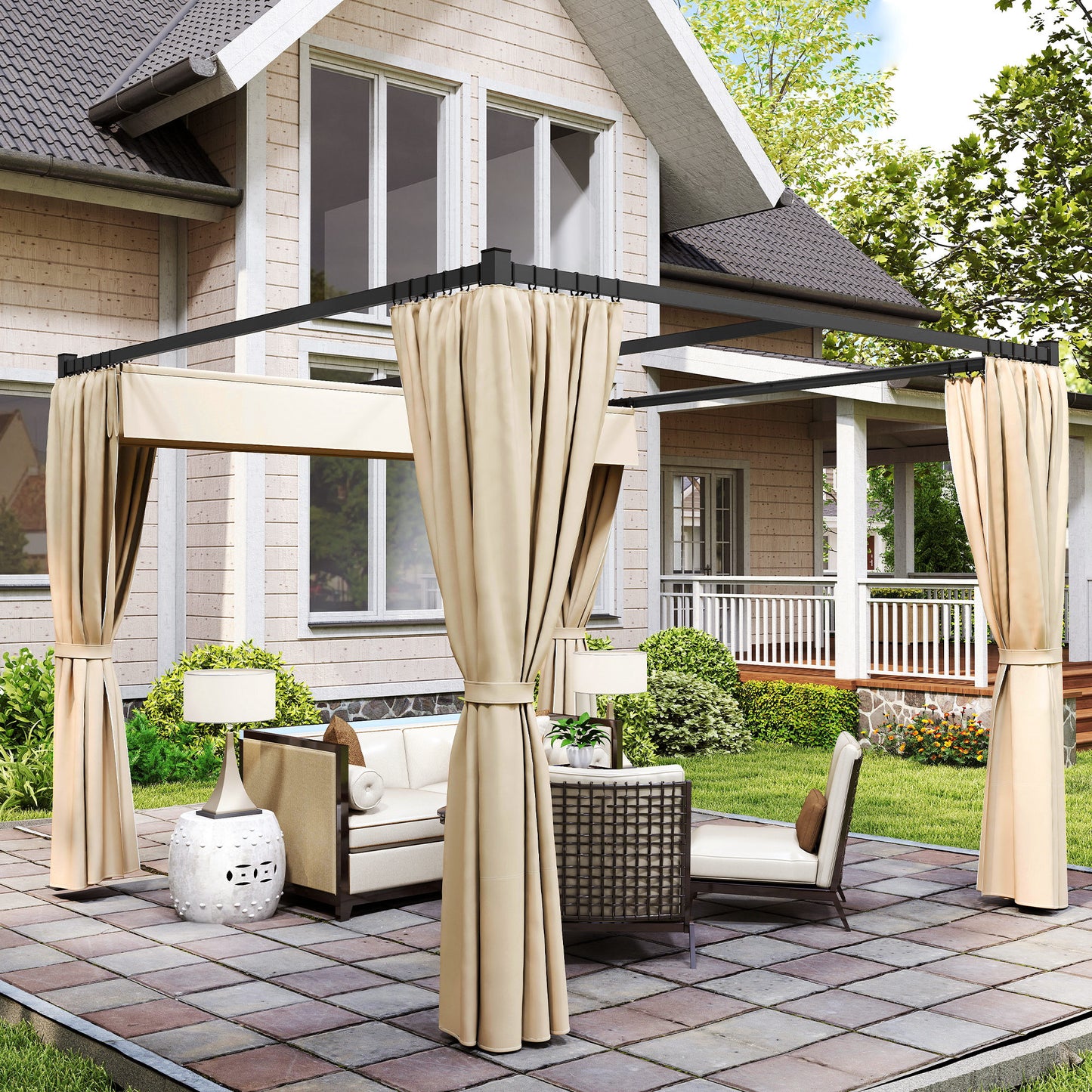 3 x 3m Retractable Roof Pergola, with Curtains