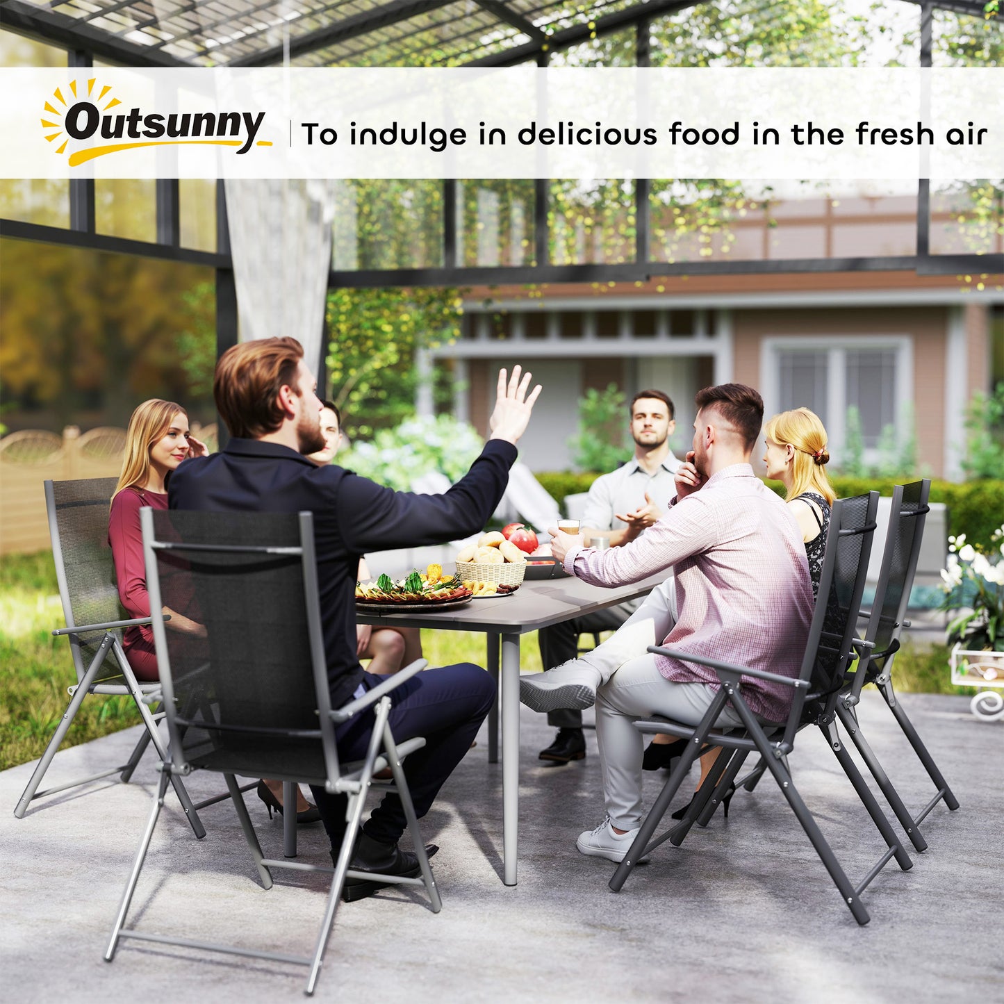 Garden Table, Outdoor Dining Table for 6 People, 160 x 90 x 74 cm