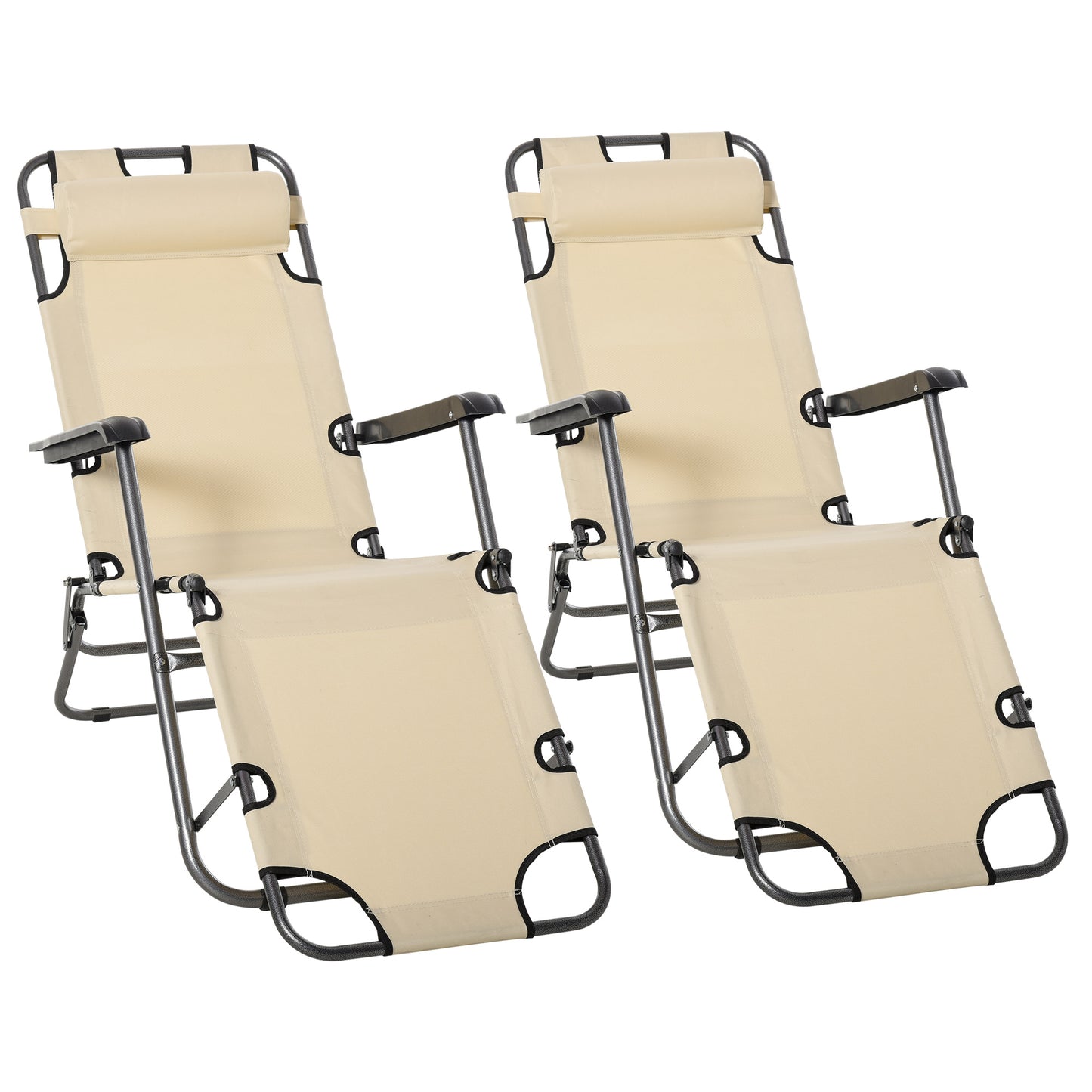 2 in 1 Folding Sun Lounger Reclining Garden Chair Set of 2