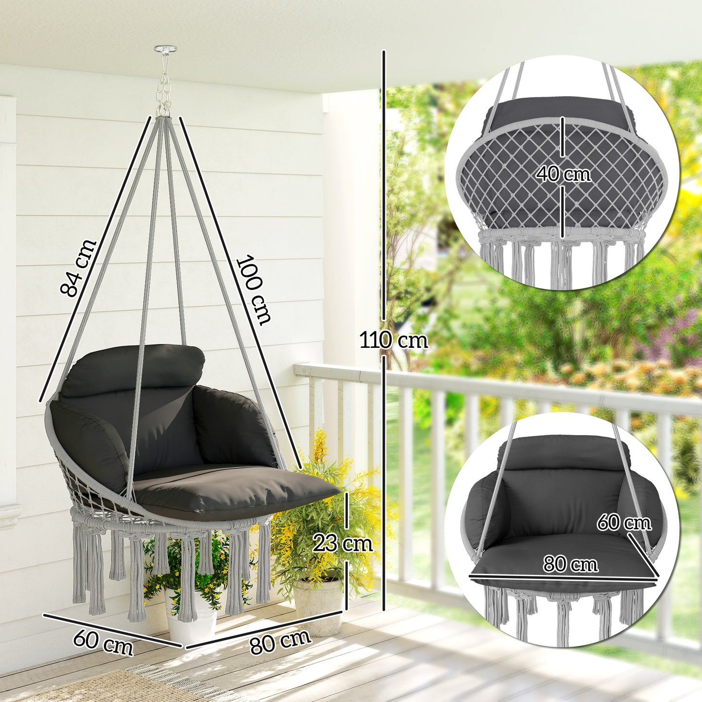 Hanging Chair Outdoor Hammock Chair with Soft Cushion