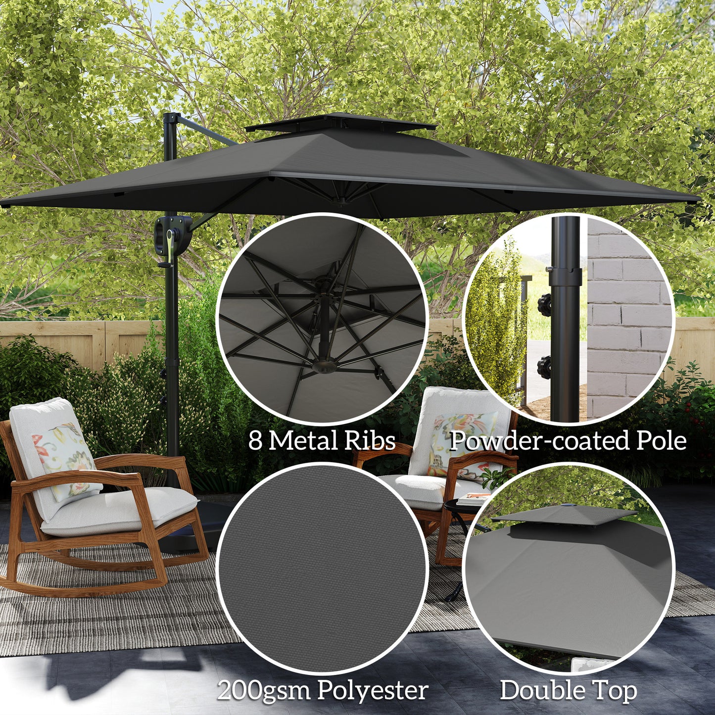 Cantilever Parasol with Weighted Base Double Top Garden Parasol