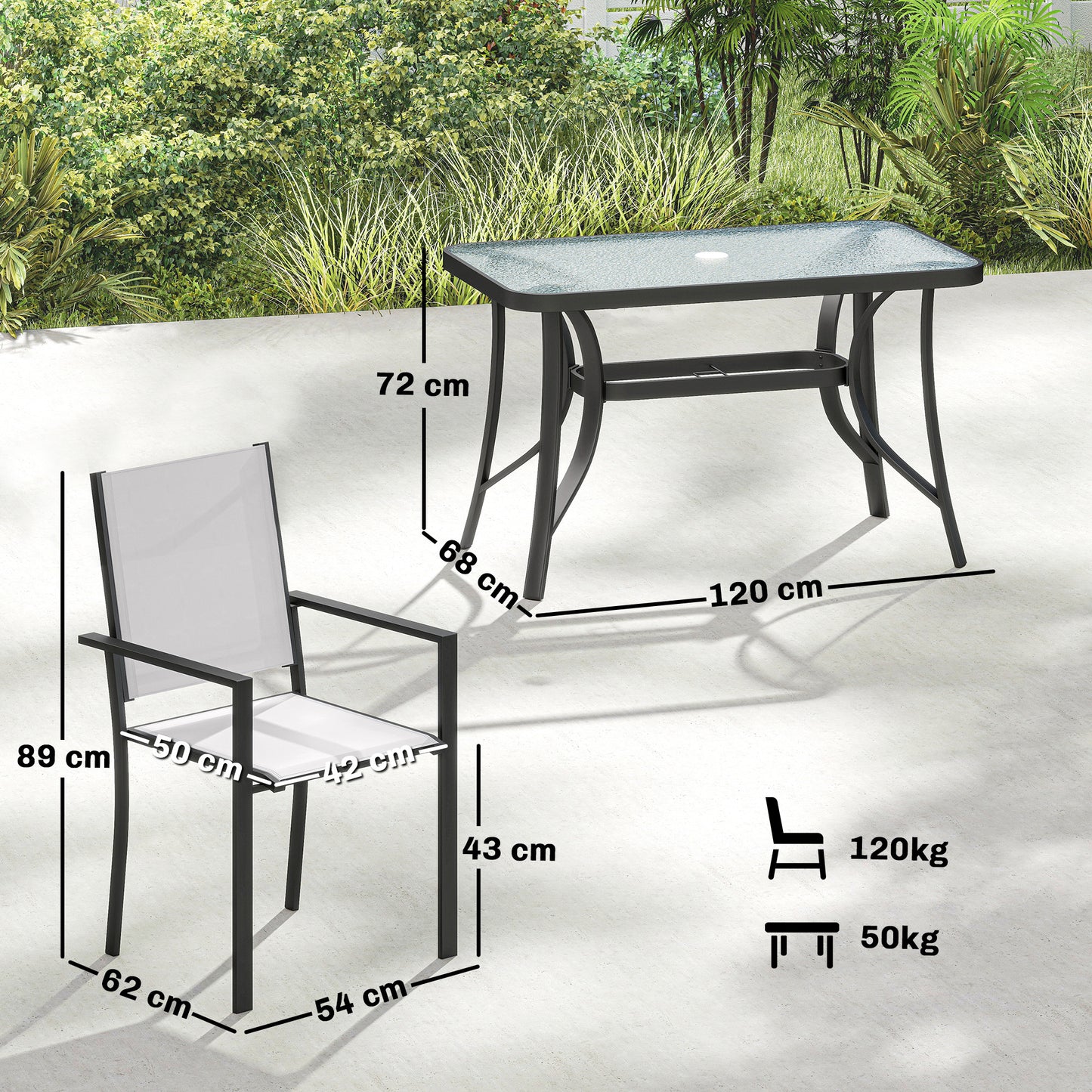 Garden Dining Set for 4 with Umbrella Hole