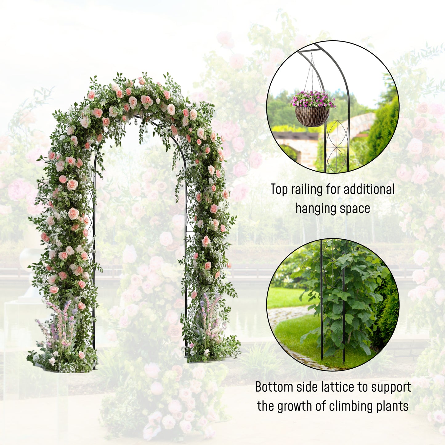 Vintage Style Steel Garden Patio Outdoor Arbor & Trellis Arch