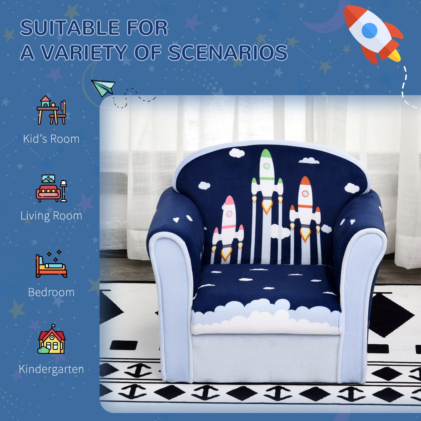 Children Chair Armchair Single Sofa, 50 x 39 x 44cm, for 18M+
