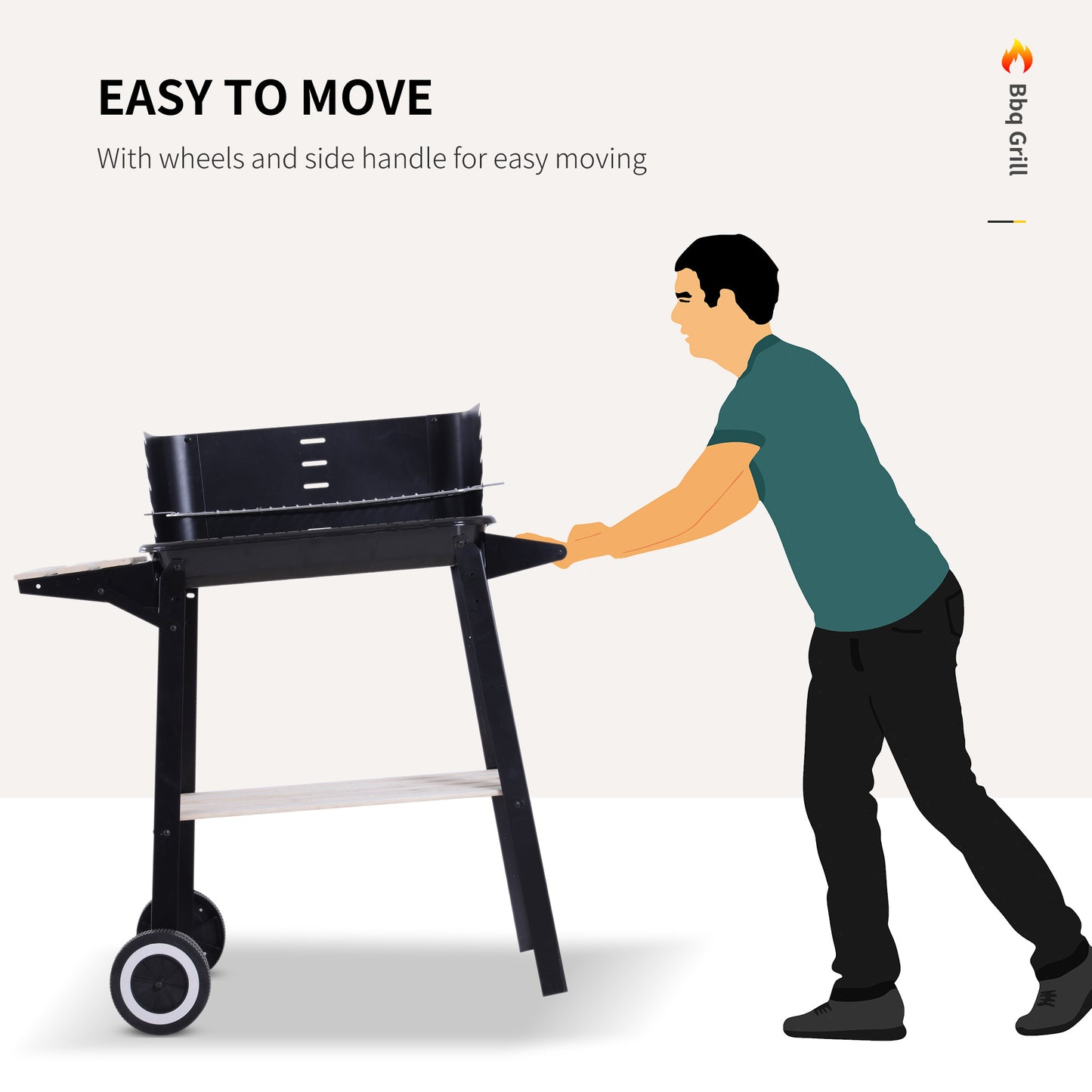 Trolley Charcoal BBQ Barbecue Grill Outdoor Patio Garden Heating