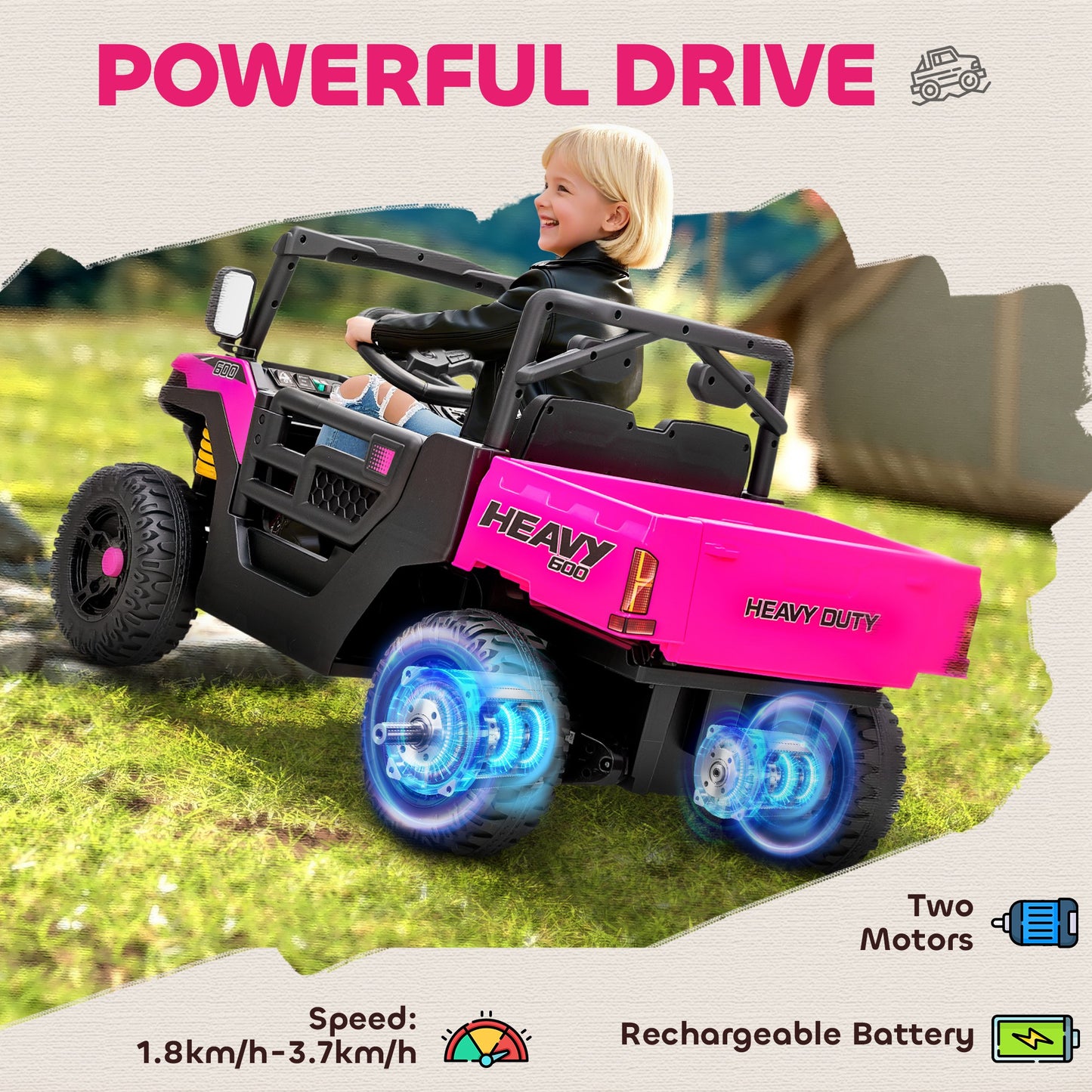 Kids Ride on Car, 12V Electric Kids UTV with Electric Dump Bed