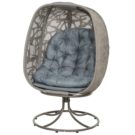 Swivel Egg Chair with Cushions, Foldable Basket Seat and Metal Frame