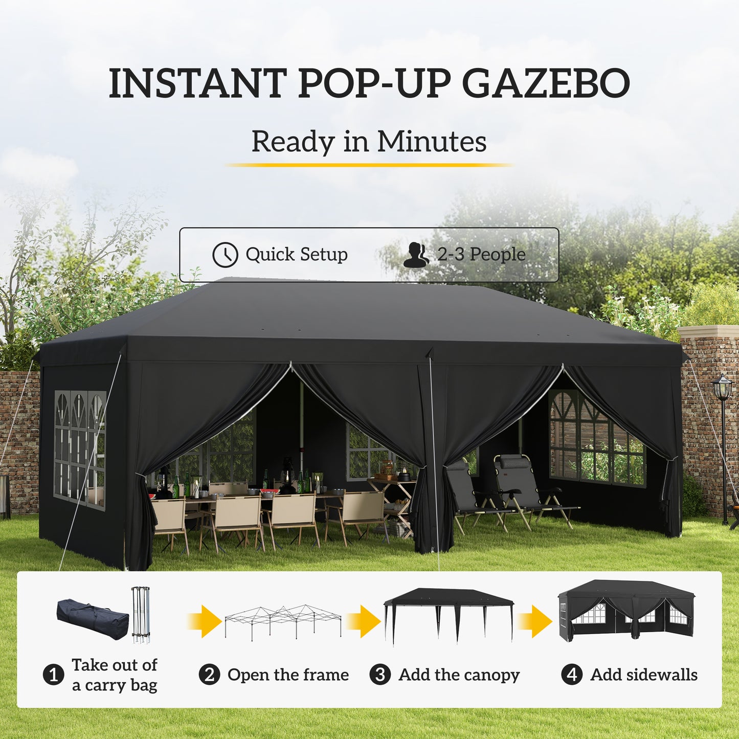 3 x 6 m Pop Up Gazebo with Sides and Windows