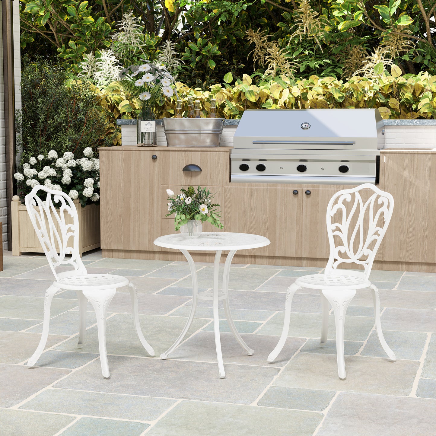3 Piece Garden Bistro Set, Cast Aluminium Outdoor Furniture Set