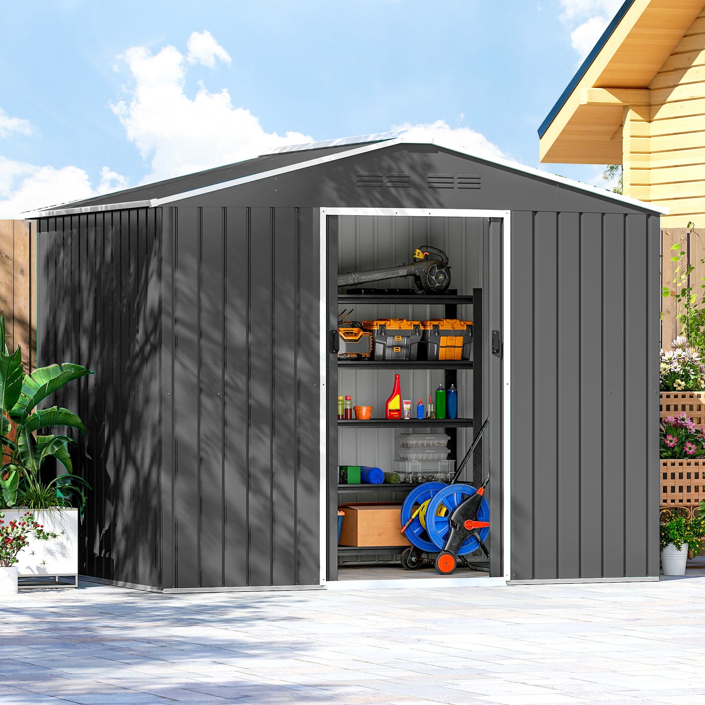8 x 6ft Galvanised Steel Shed, with Double Door