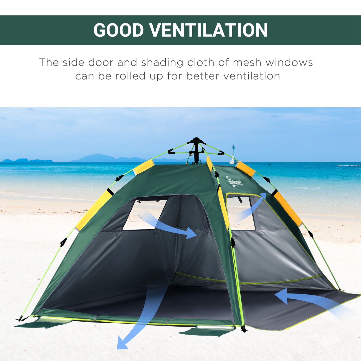 Beach Tent for 1-2 Person Pop-up Design with 2 Mesh Windows & 2 Doors
