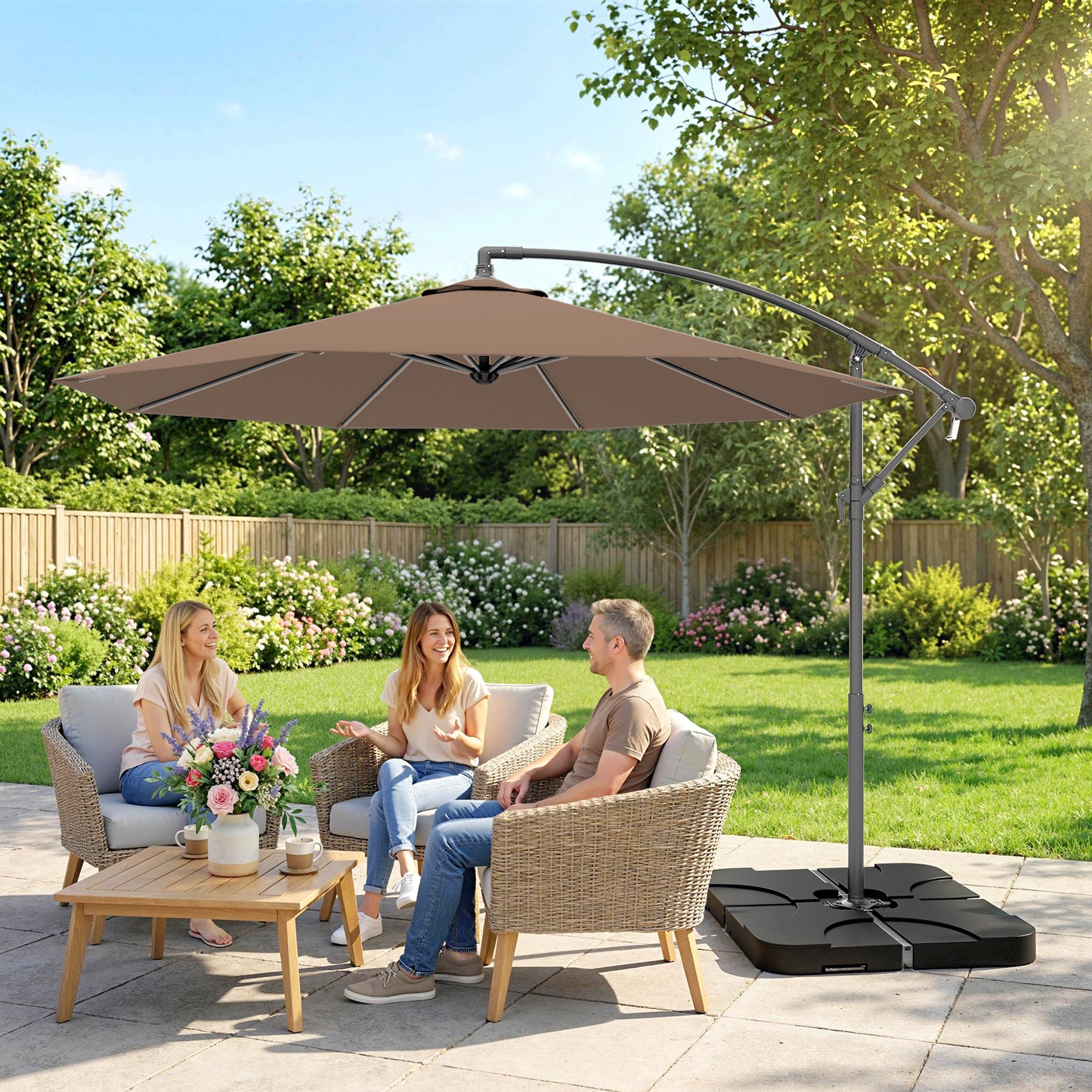 3m Overhanging Parasol, with Base, Weights and Cover