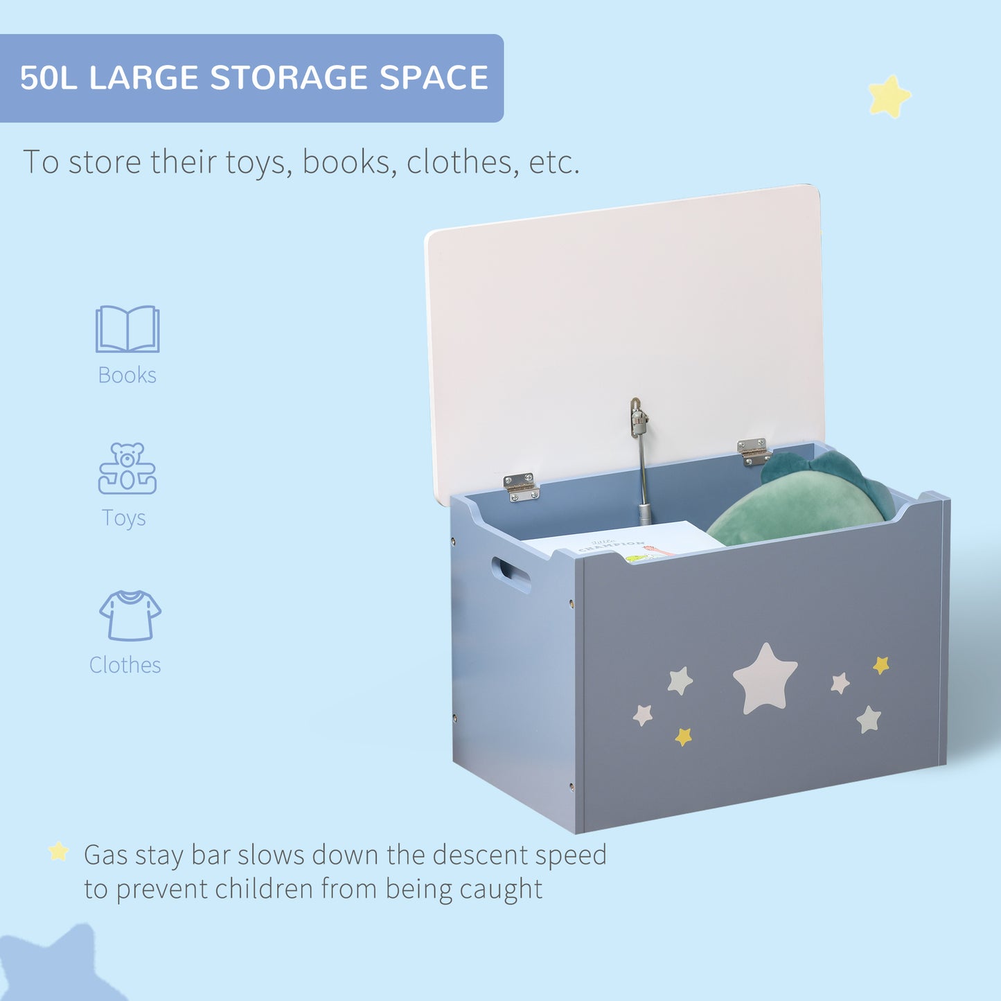Kids Wooden Toy Box Children Storage Chest Organiser Side Handle