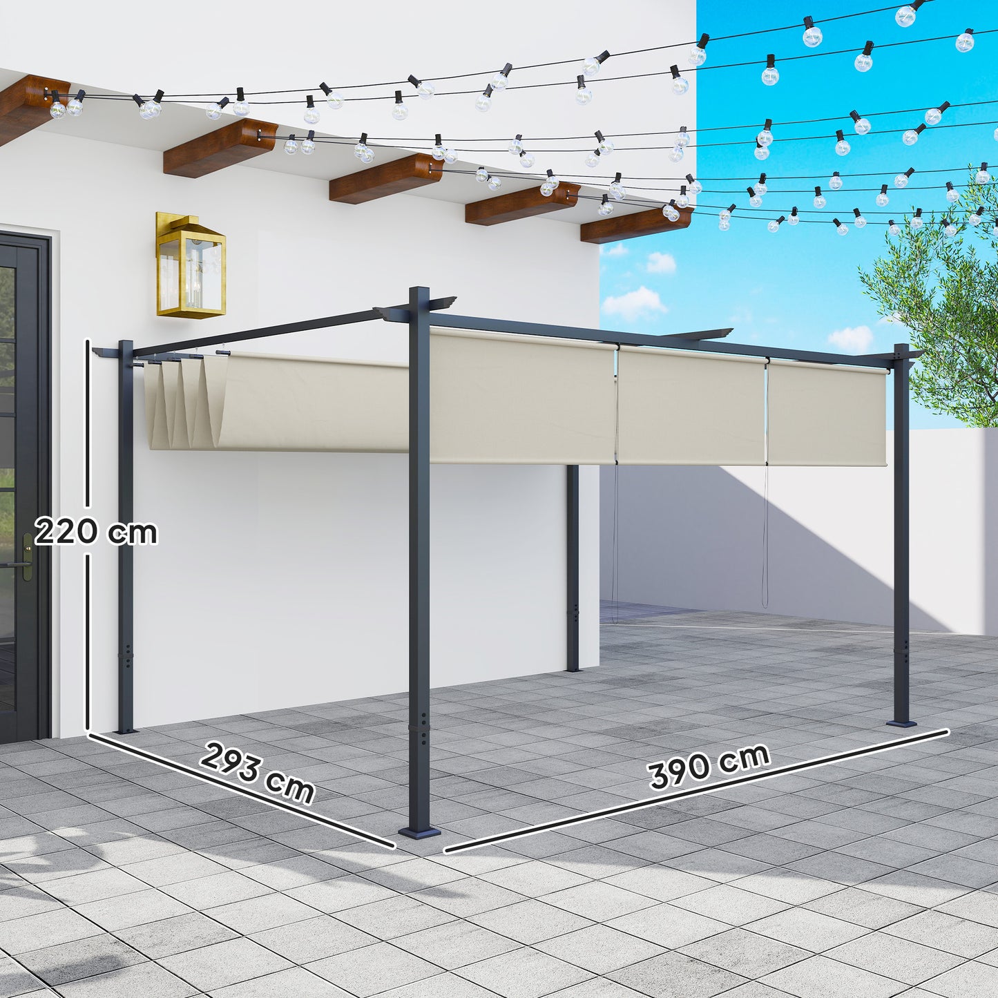 3 x 4m Metal Pergola with Retractable Roof and Roller Shade (1)