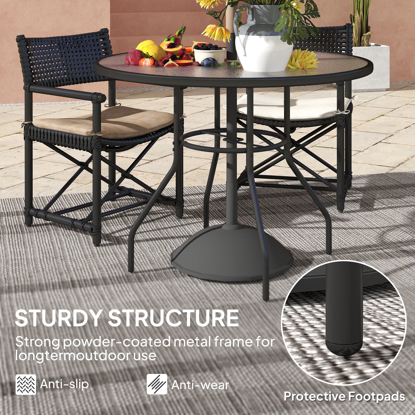 Glass-Top Garden Table, with Parasol Hole