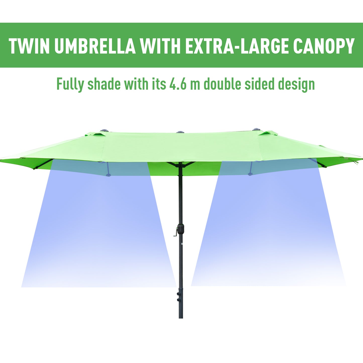 4.6M Sun Umbrella Canopy Double-sided Crank Sun Shade w/ Cross Base (1)