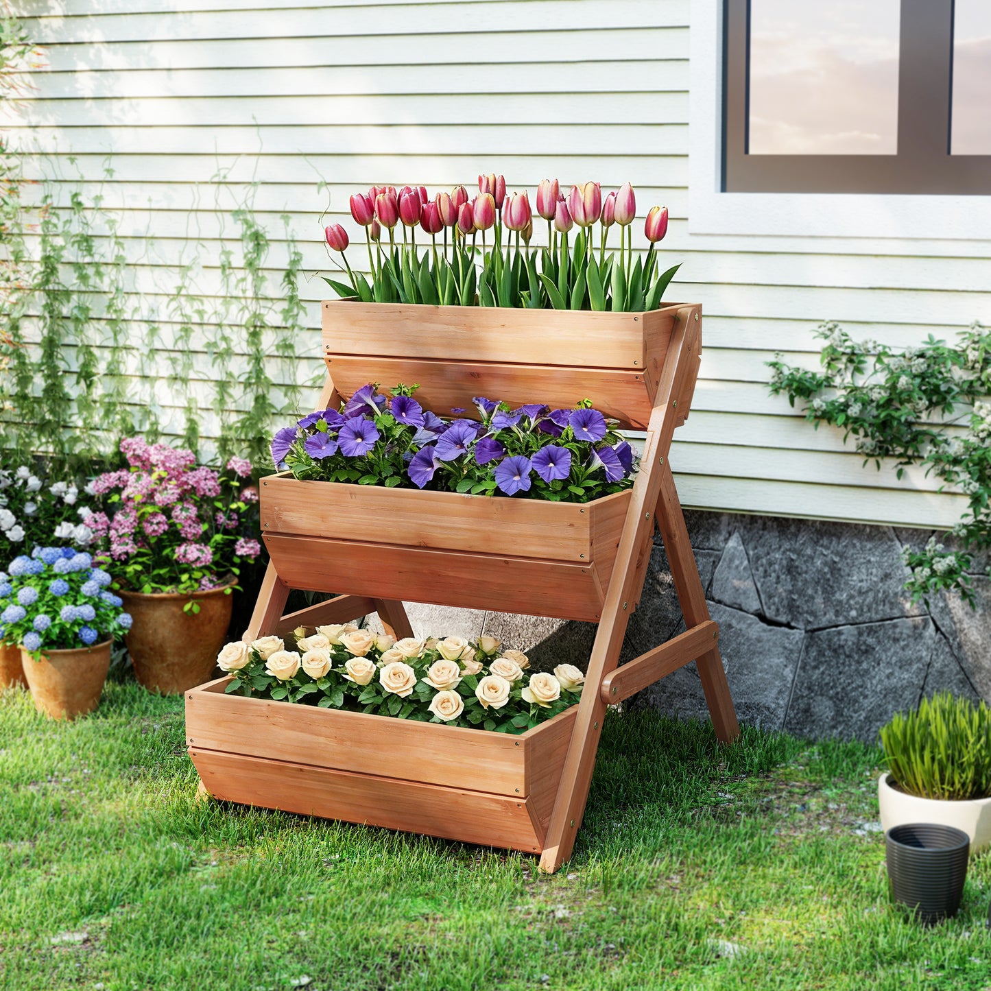 3 Tier Raised Garden Bed Wooden Elevated Planter Box Kit