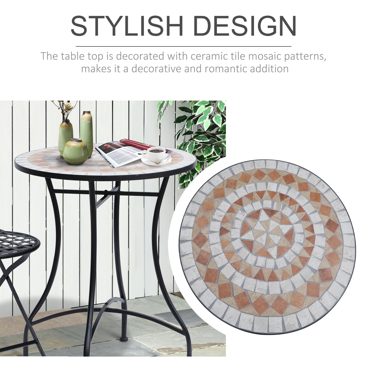 60 cm Mosaic Garden Table, Small Round Outdoor Side Table