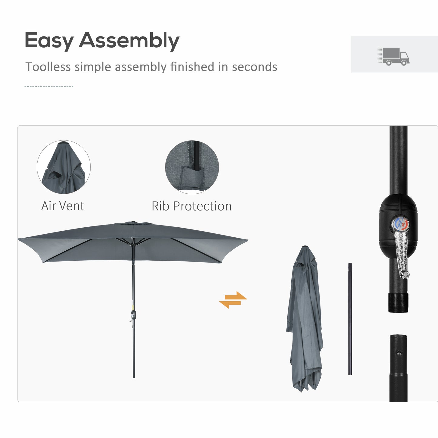 3x2m Garden Parasol Umbrella with Aluminium Pole, Tilt and Crank