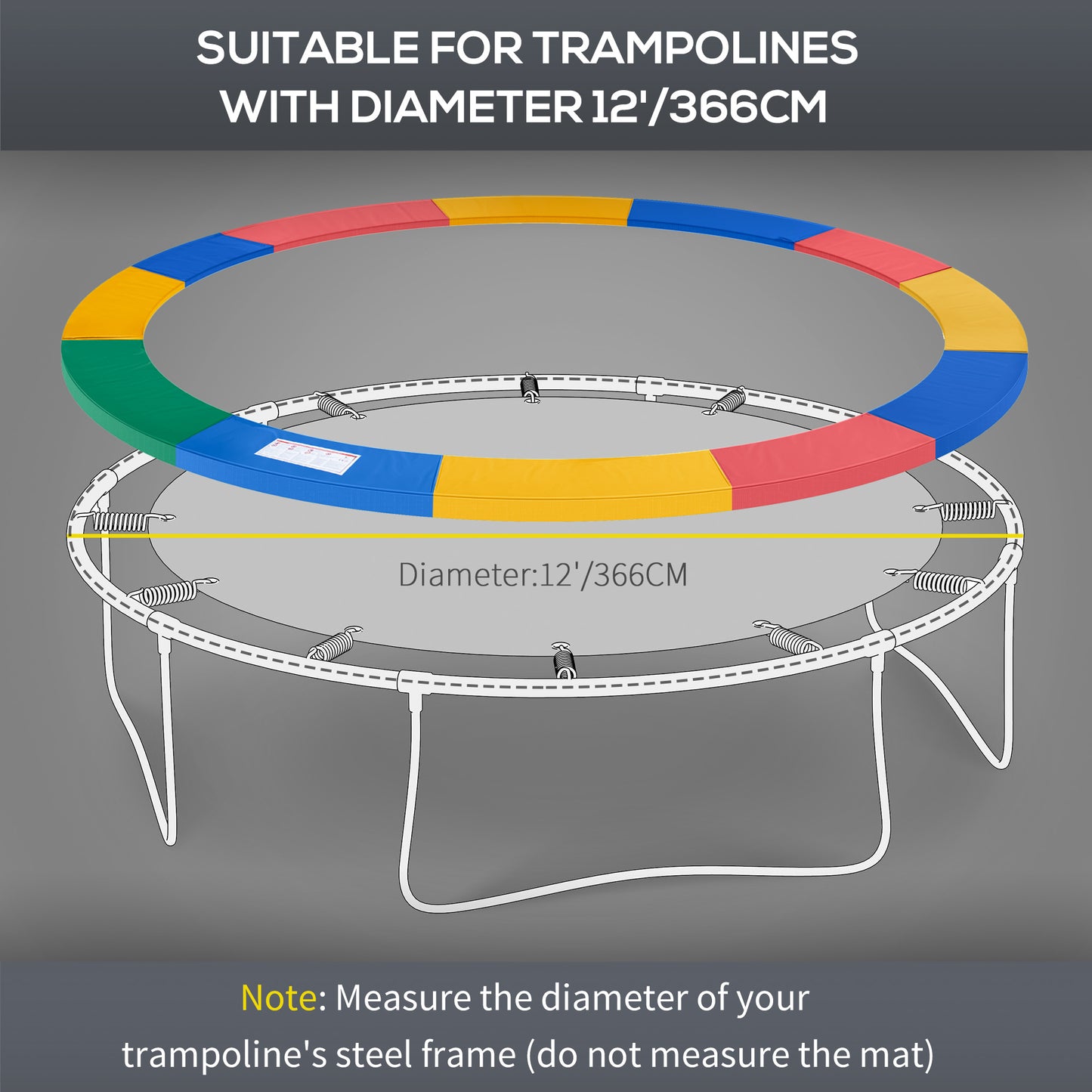 12FT Replacement Trampoline Pad Thick Foam Safety Φ366cm Spring (1)