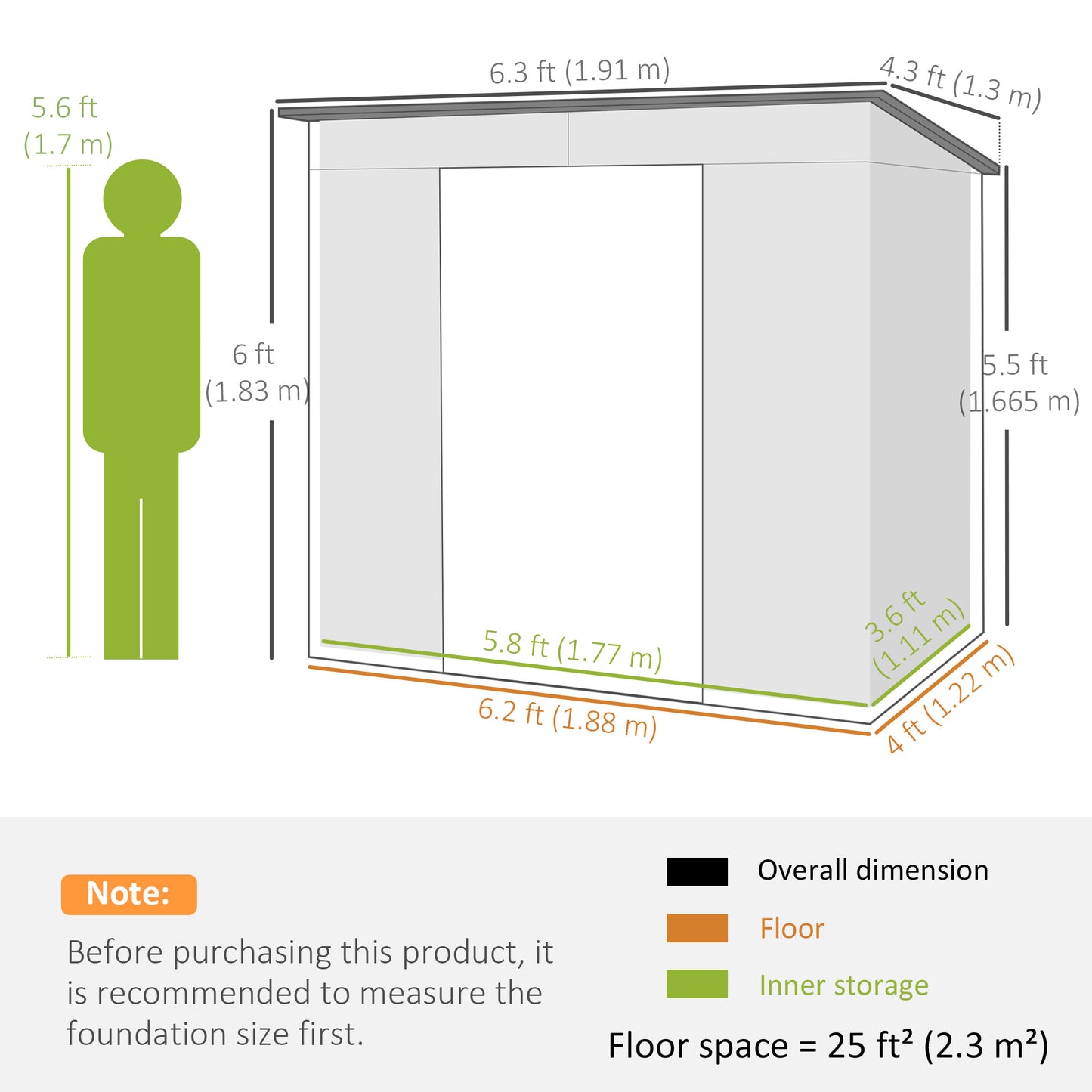 4 x 6ft Galvanised Metal Garden Shed, with Locking Door