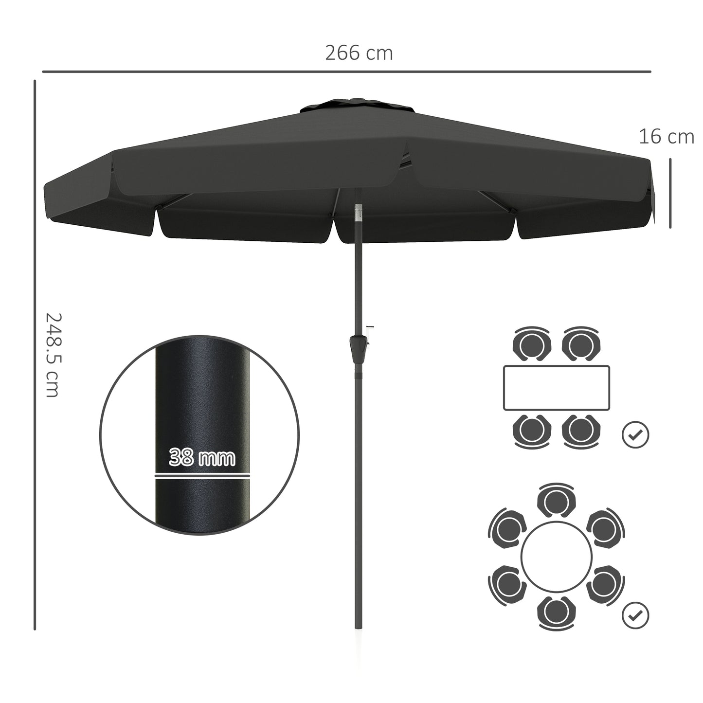 2.7m Patio Parasol Garden Umbrellas Outdoor Sun Shade Table Umbrella